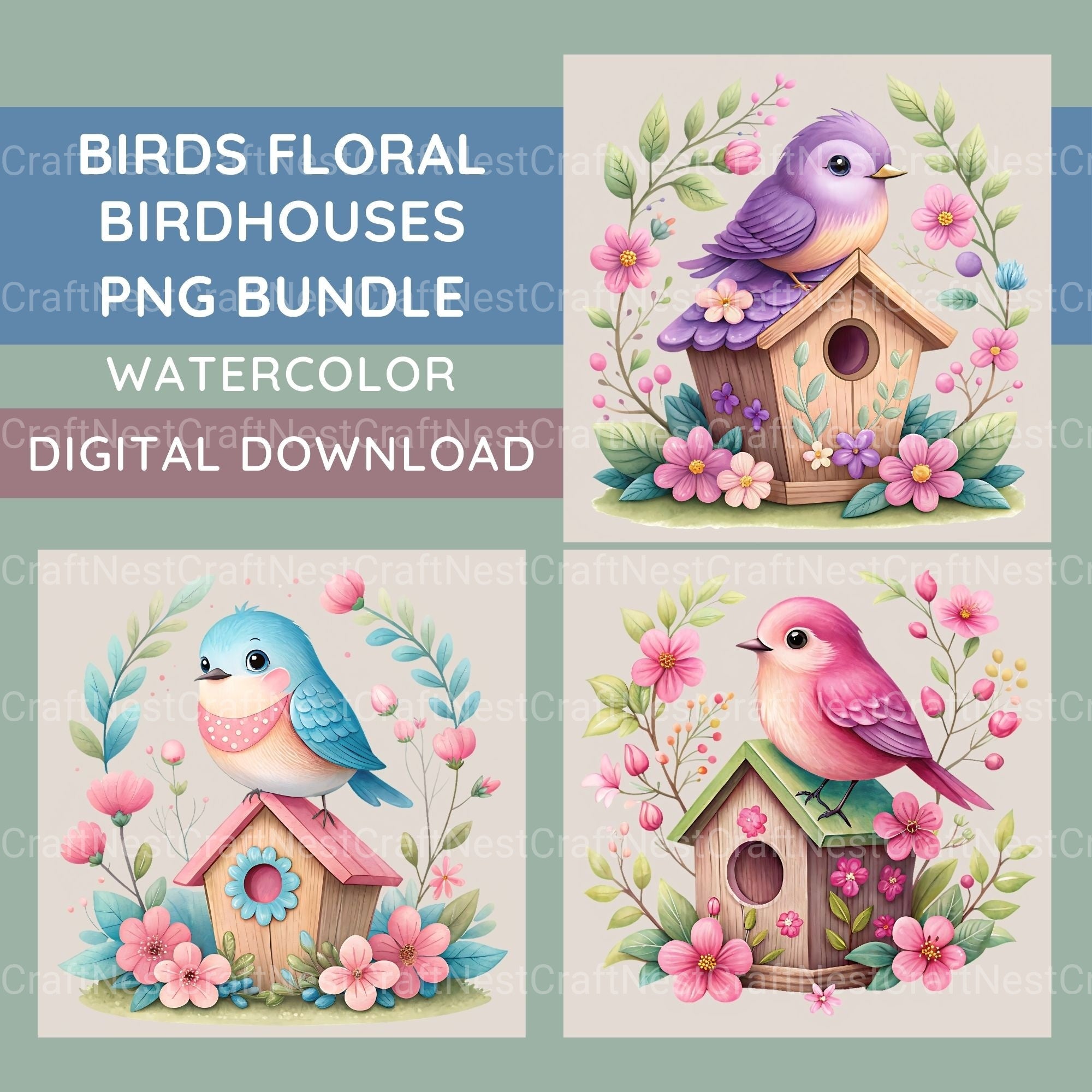 Birdhouse Floral Clipart Bundle