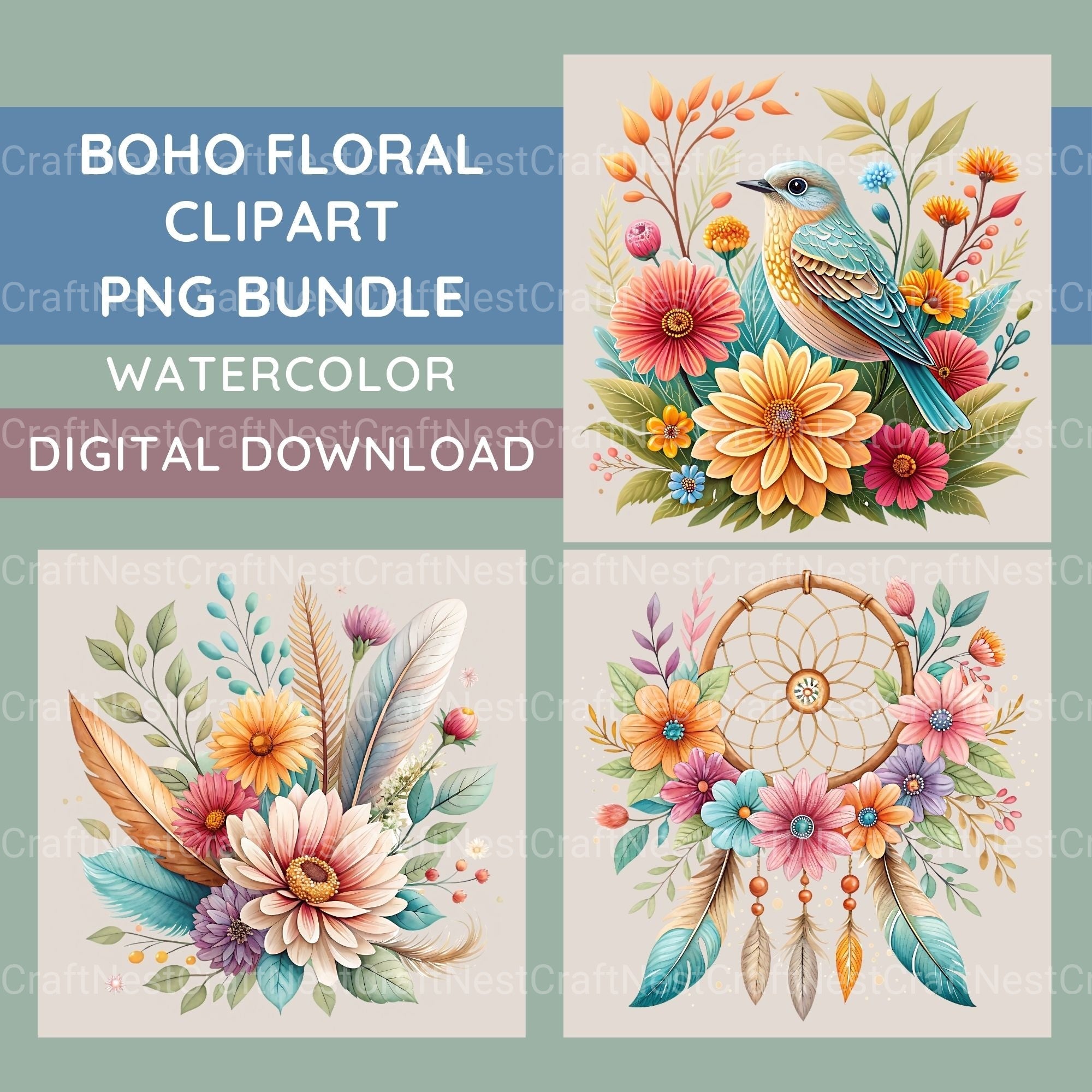 Boho Floral Clipart Bundle