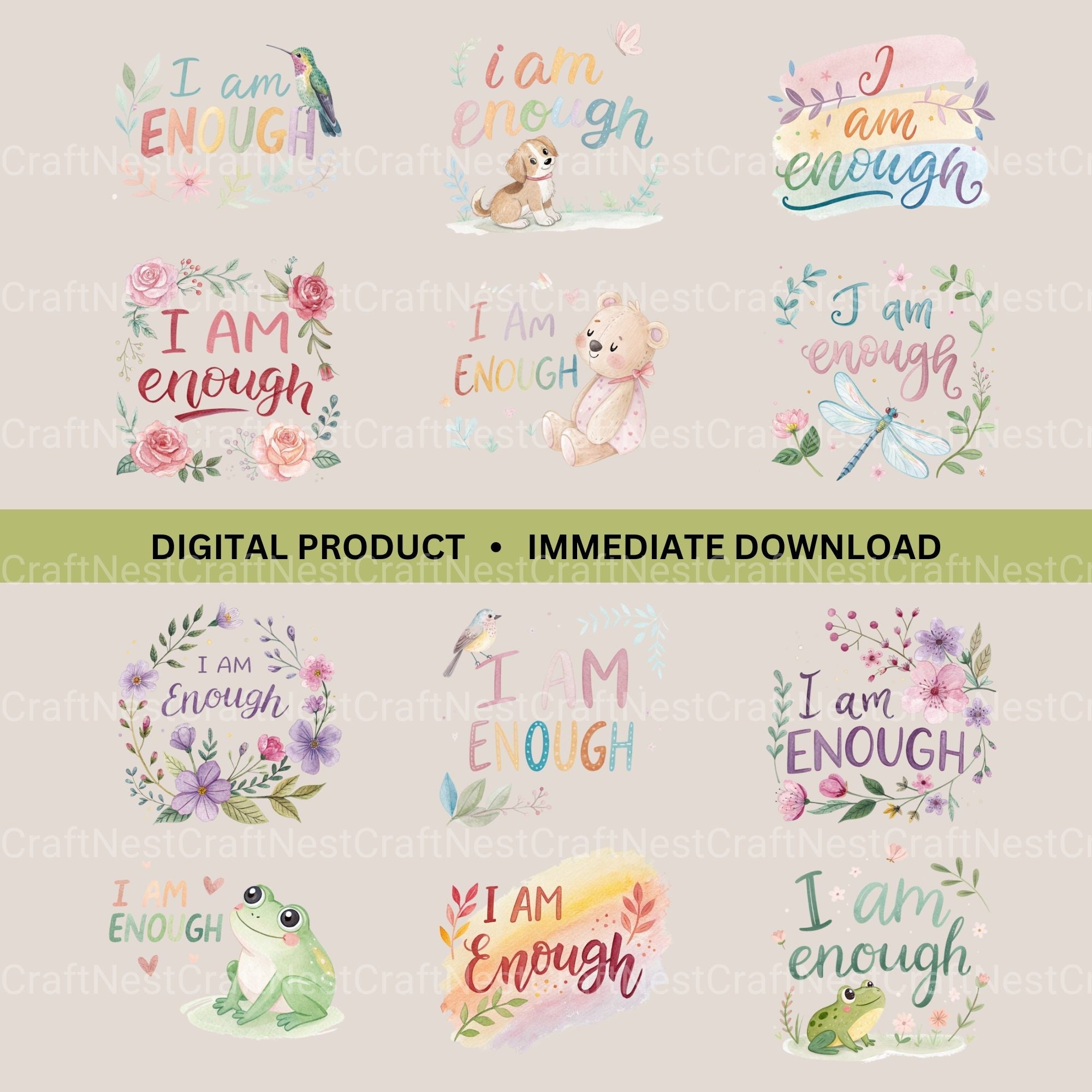 I Am Enough Words Clipart Bundle