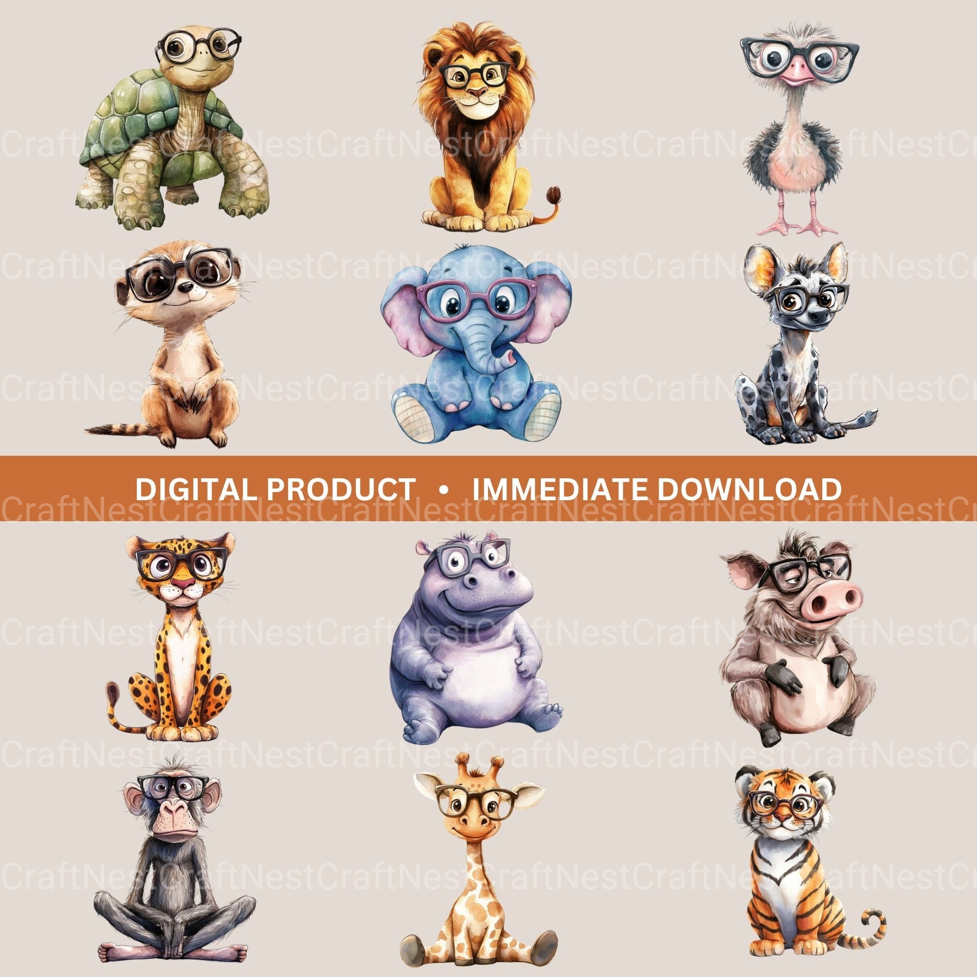 Animals Wearing Glasses Clipart Bundle