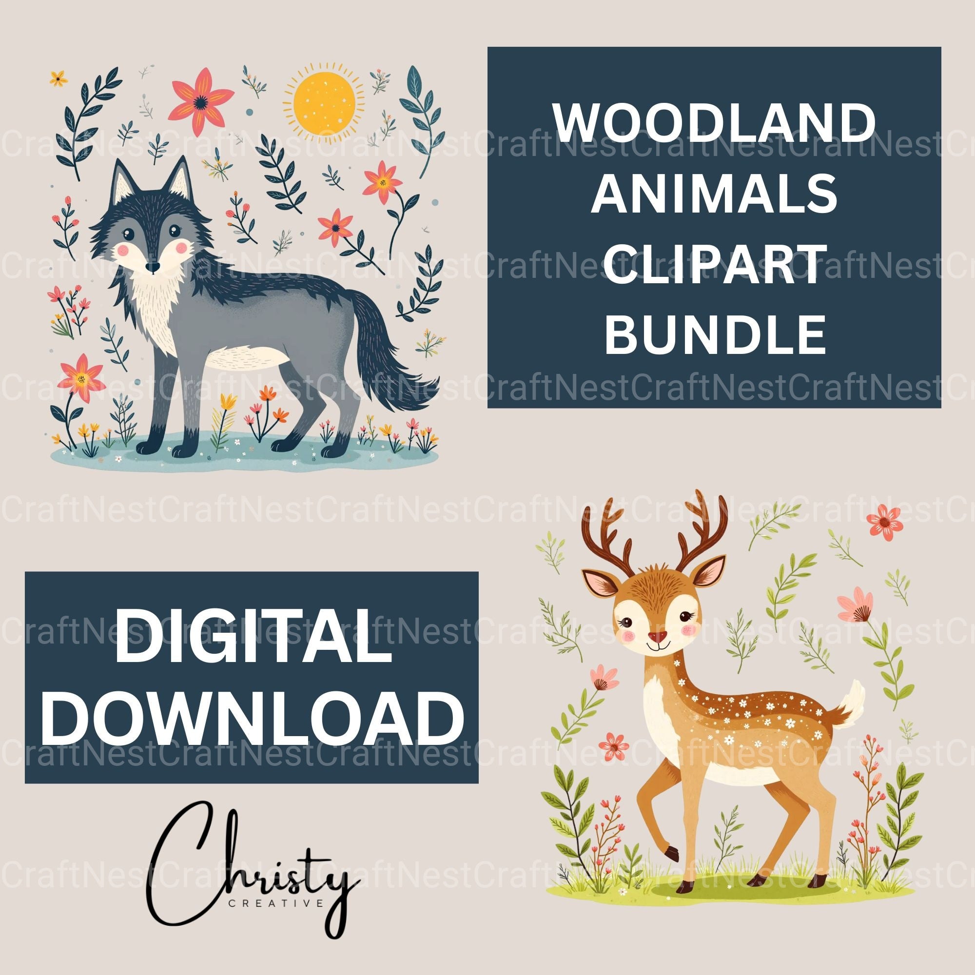 Woodland Animals 2 Clipart Bundle 3