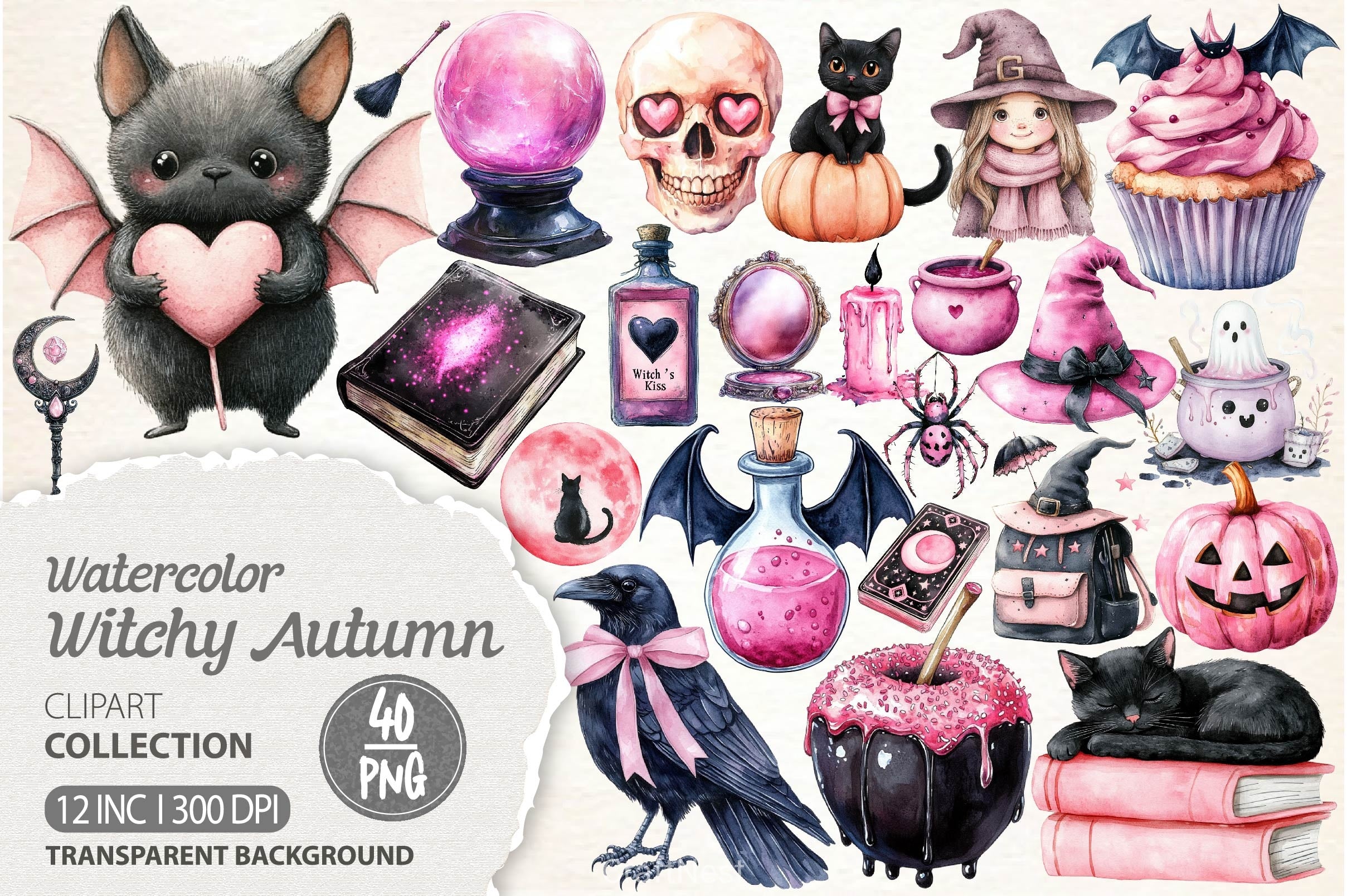 Cute Witchy Autumn Clipart Bundle
