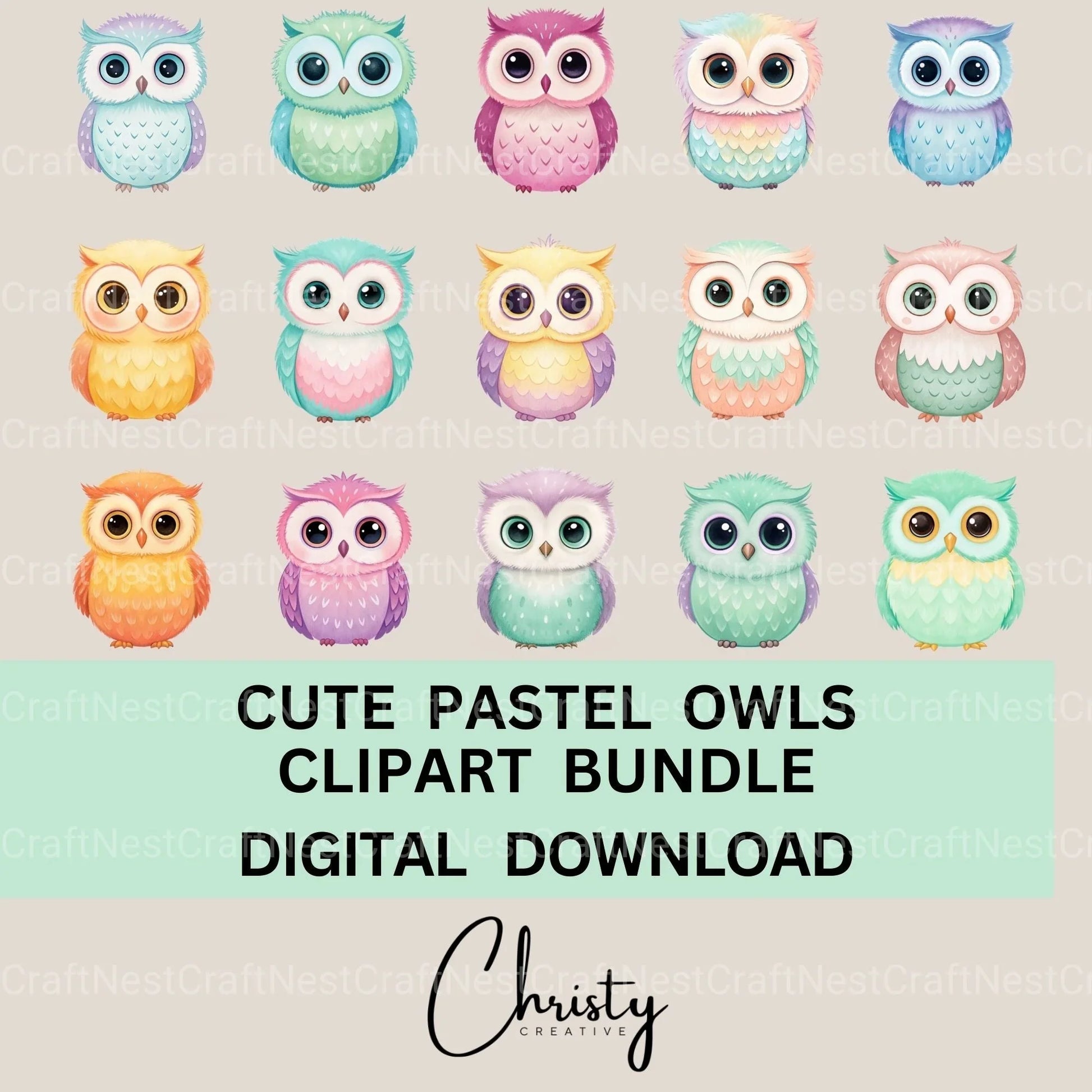 Pastel Owls Clipart Bundle - CraftNest - Digital Crafting and Art