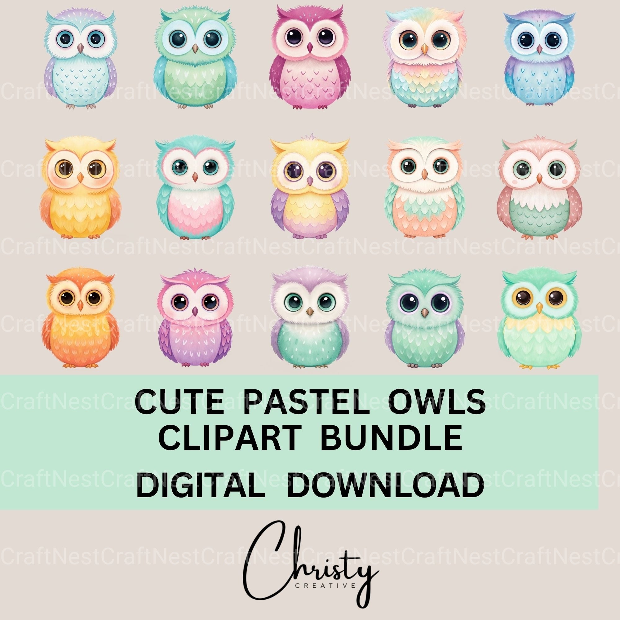 Pastel Owls Clipart Bundle