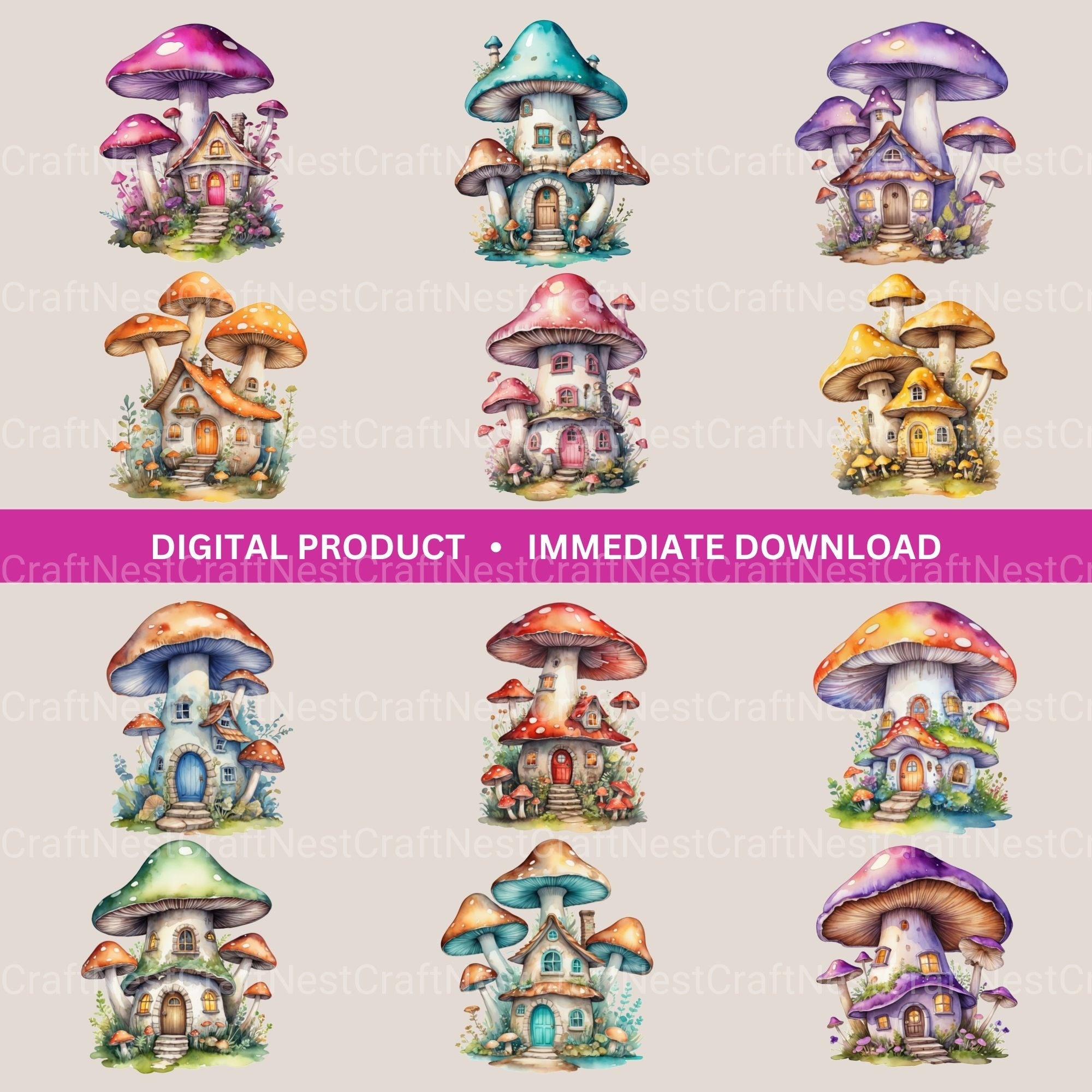 Mushroom Houses Clipart Bundle
