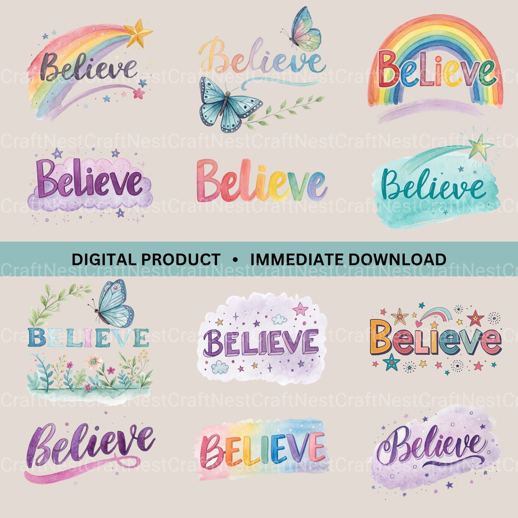 Believe Word Clipart Bundle