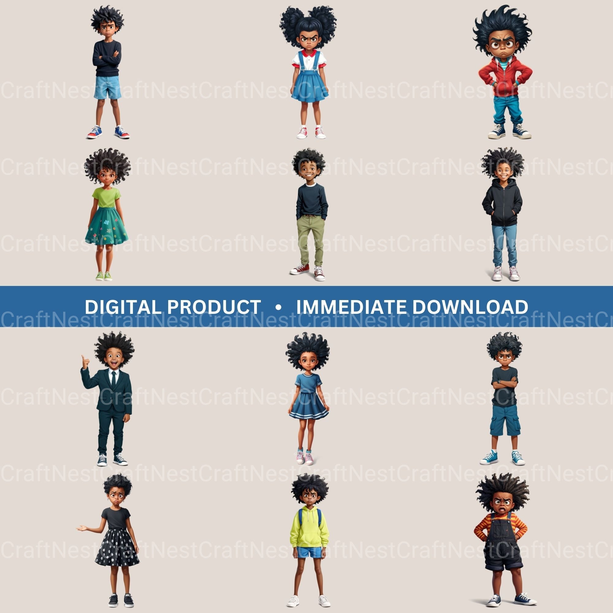Quirky Kids African American Clipart Bundle