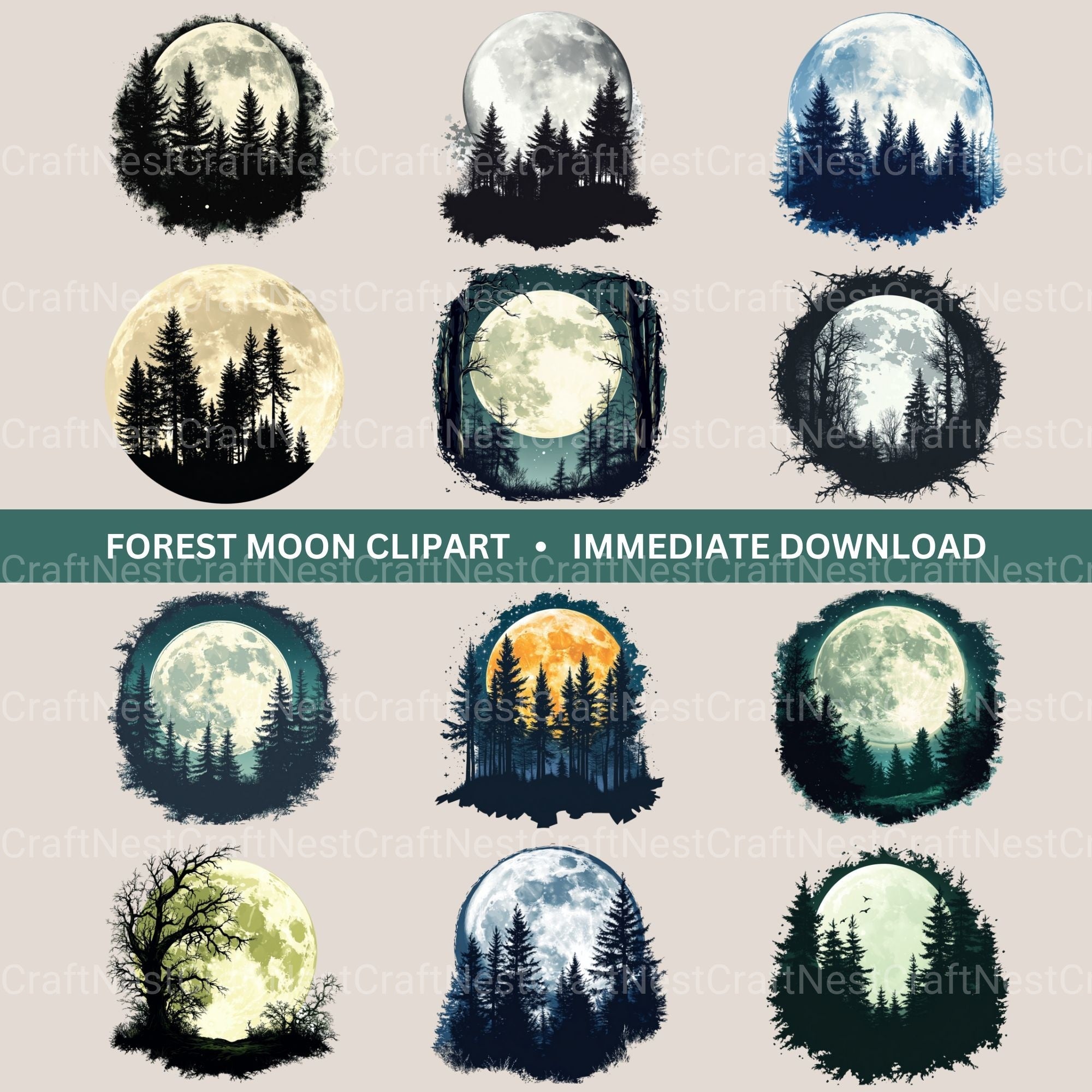 Forest Moon Clipart Bundle