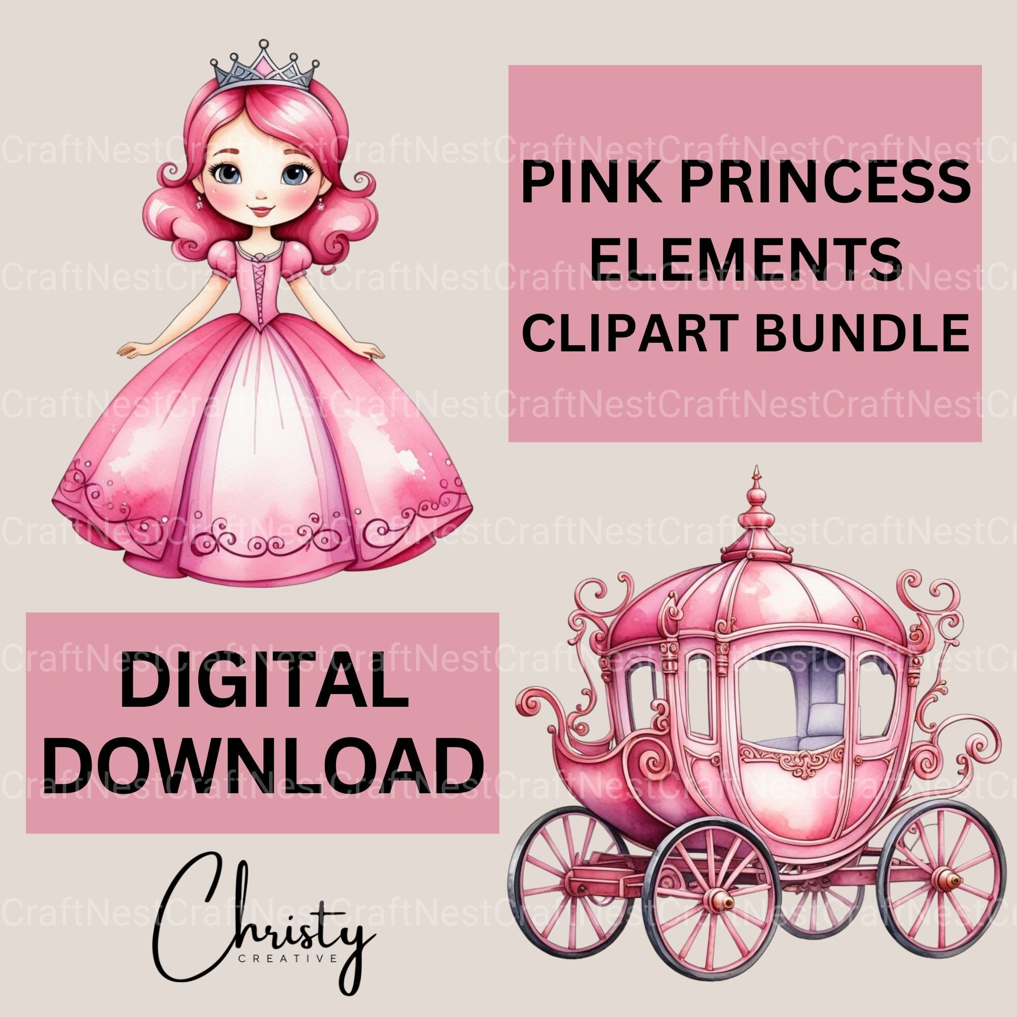 Pink Princess Clipart Bundle