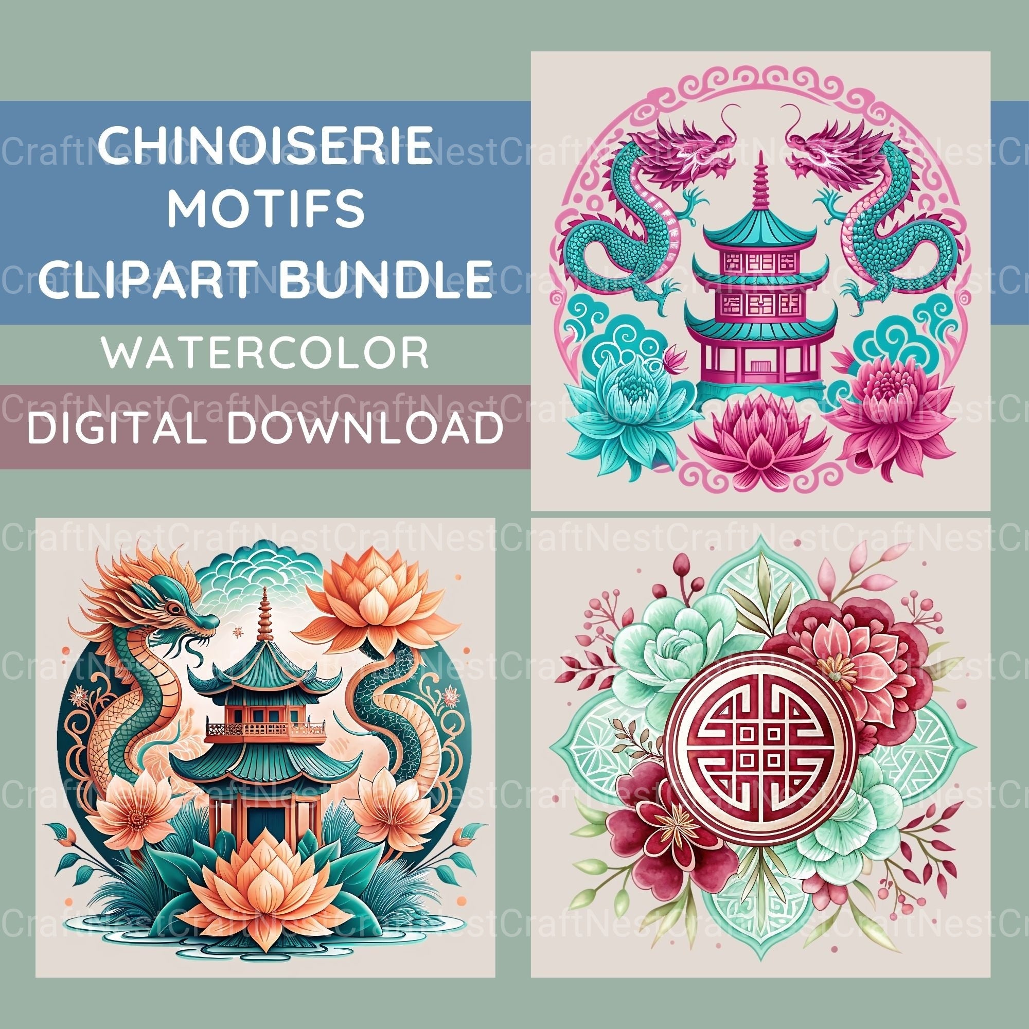 Chinoiserie Motif Clipart Bundle