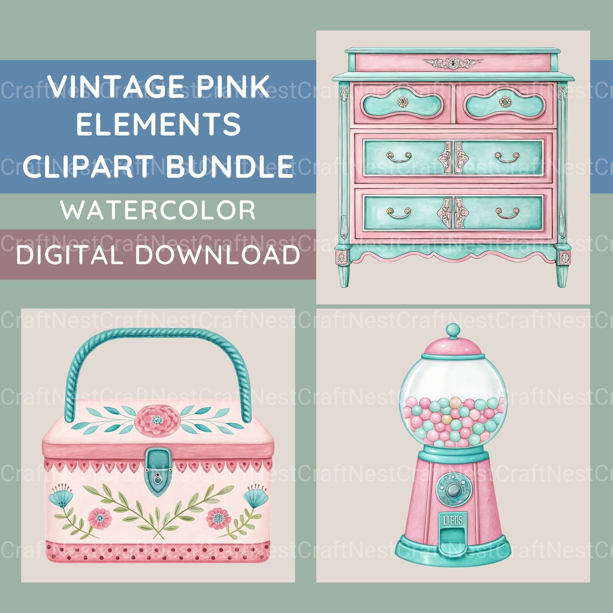 Vintage Pink Clipart Bundle