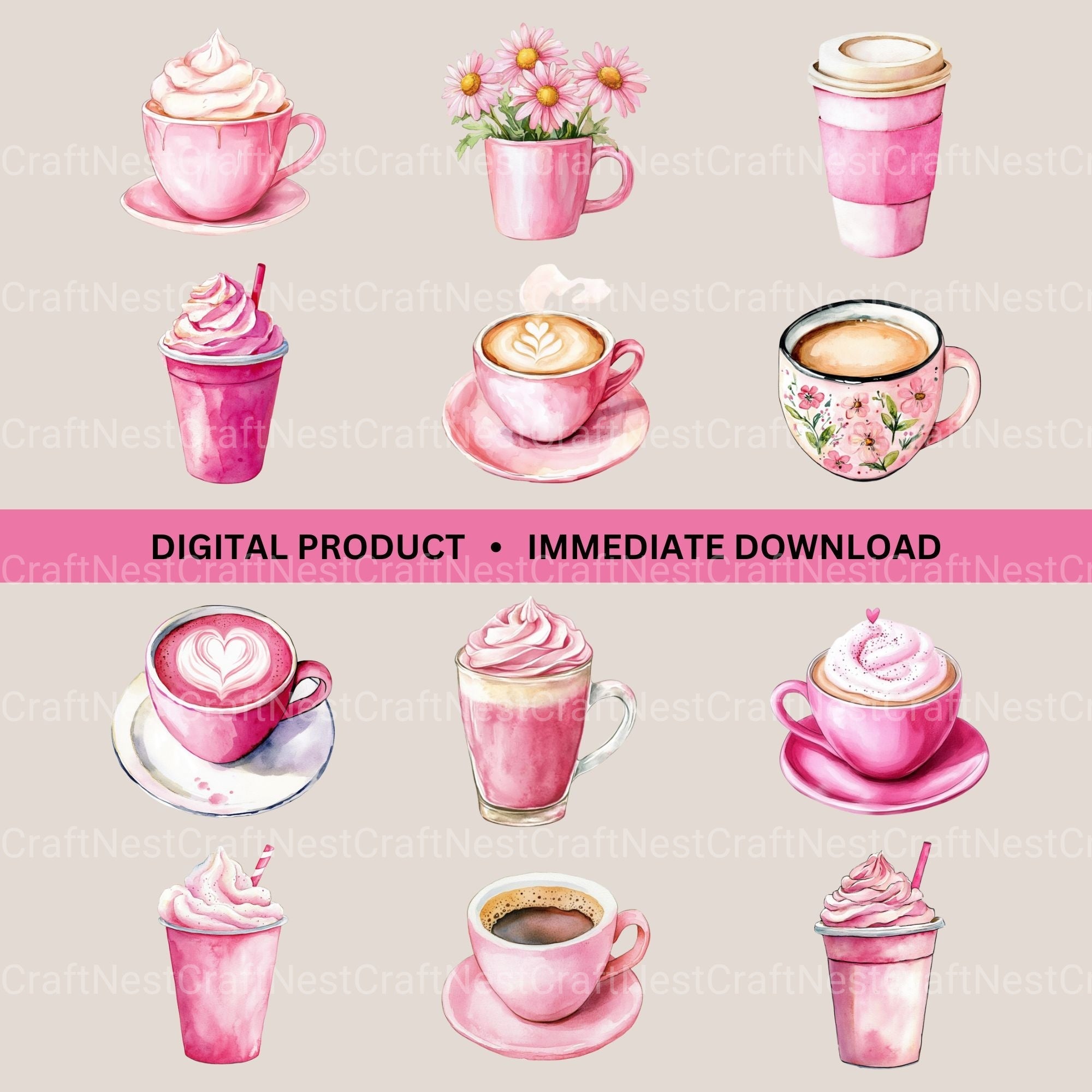 Coffee Pink 2 Clipart Bundle