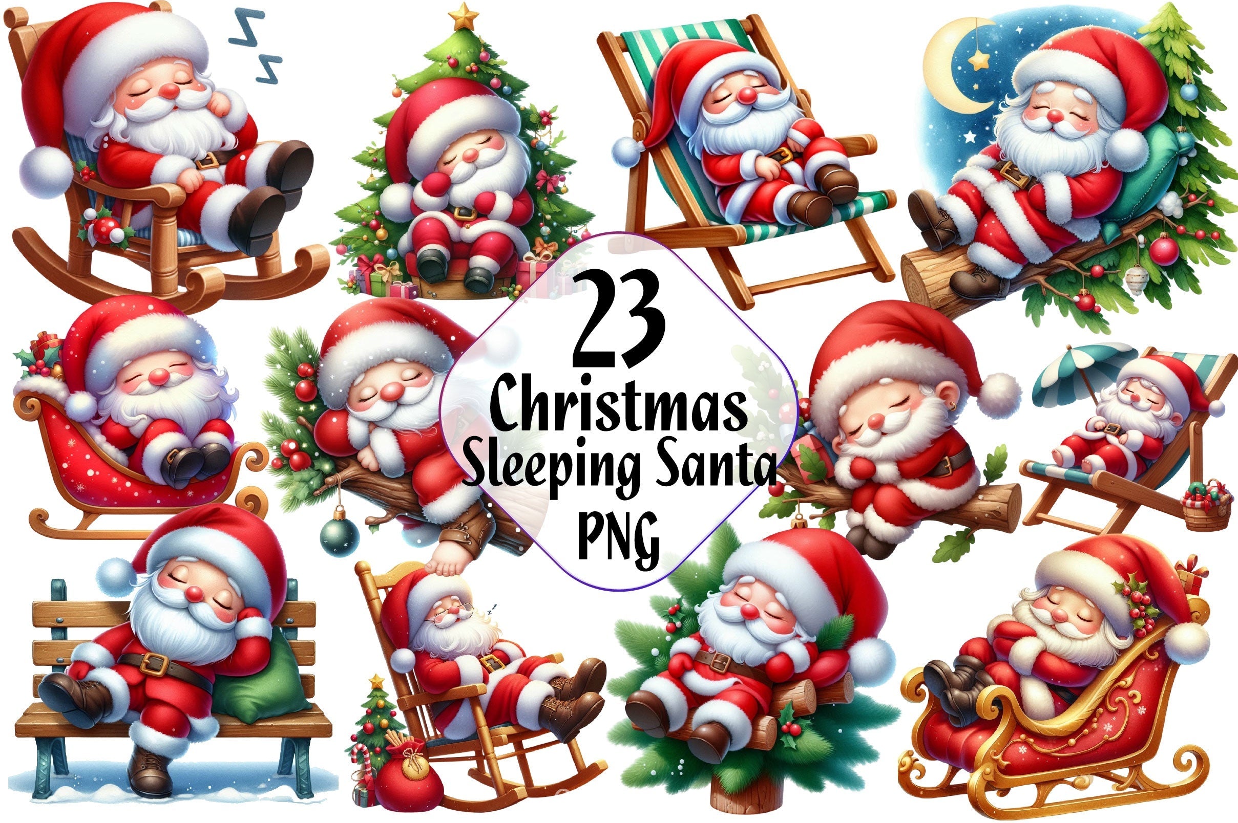 Sleeping Christmas Santa Claus Clipart Bundle 2