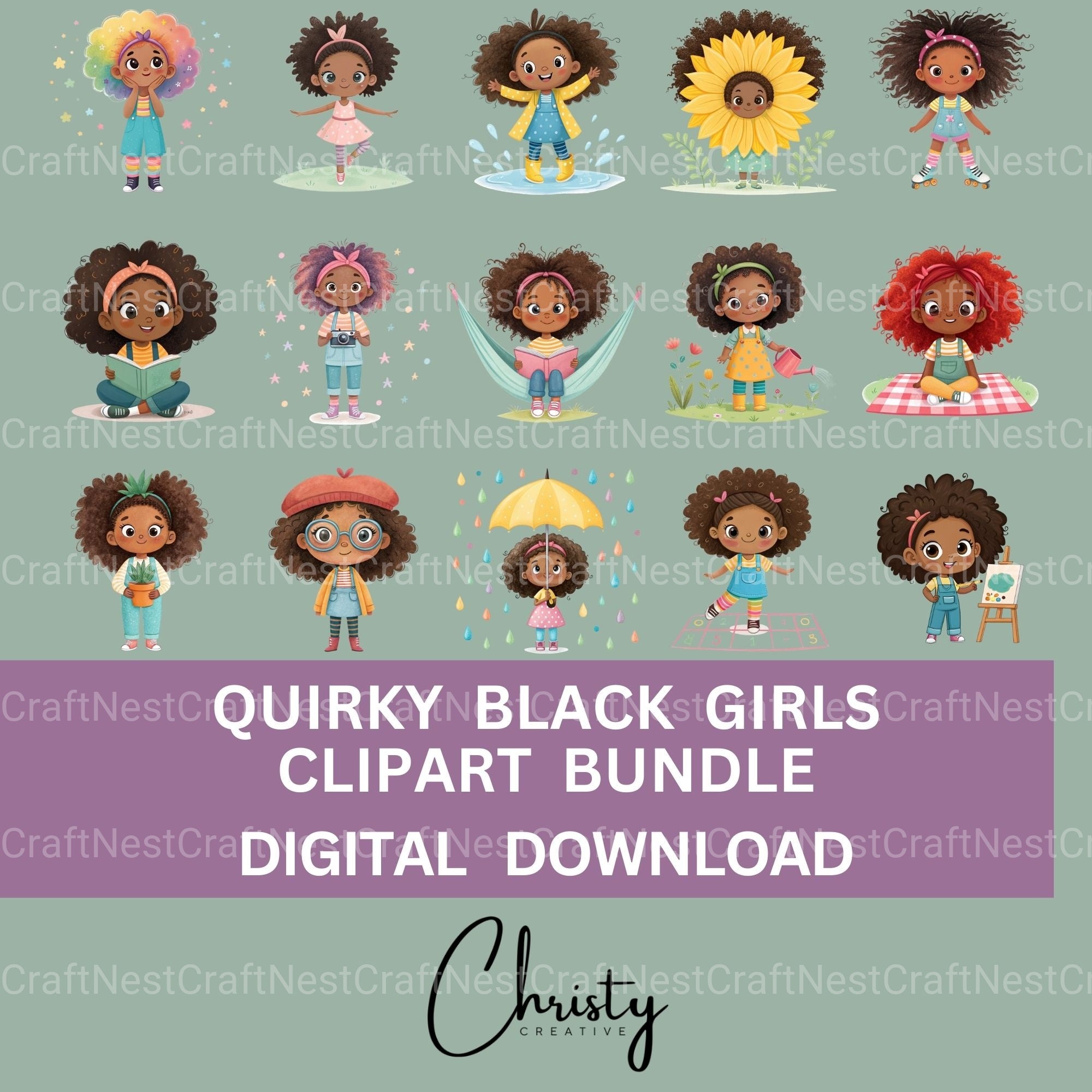 Quirky Black Girls Clipart Bundle