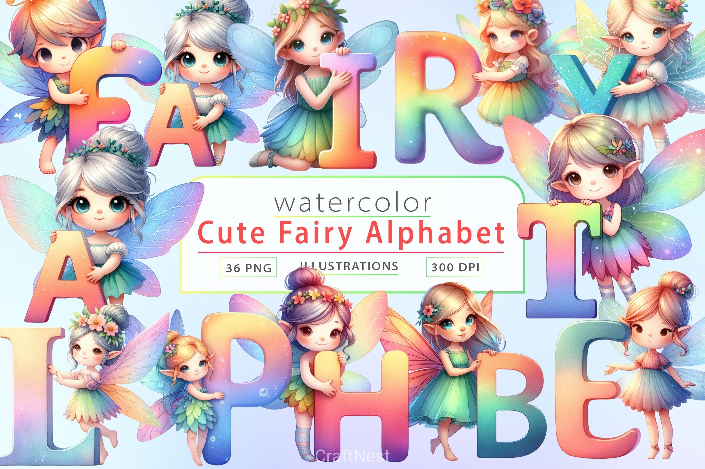 Cute Fairy Alphabet Clipart Bundle