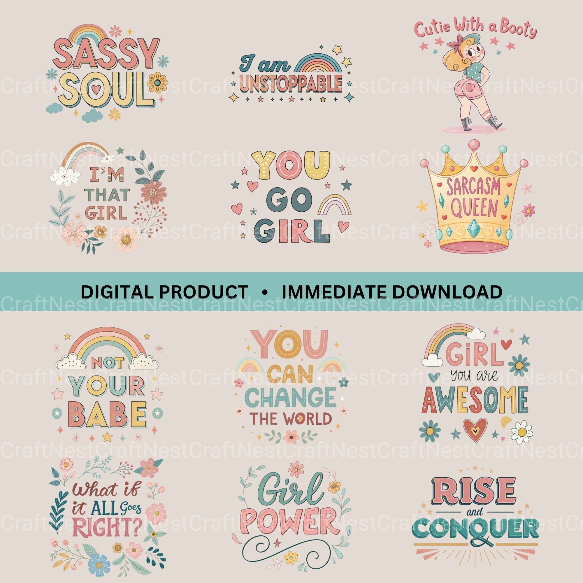 Positive Affirmations Girl Power Clipart Bundle