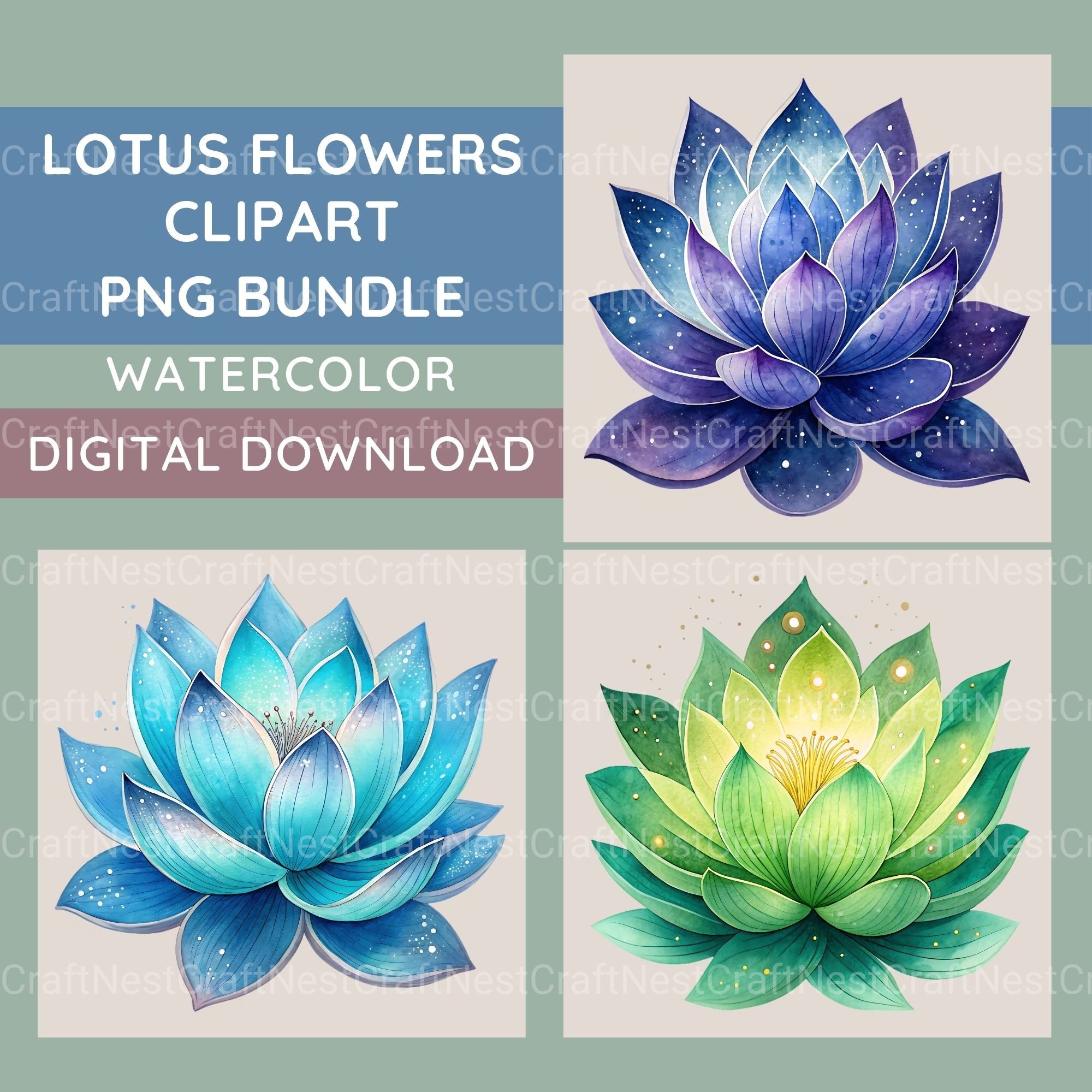 Lotus Flowers Clipart Bundle