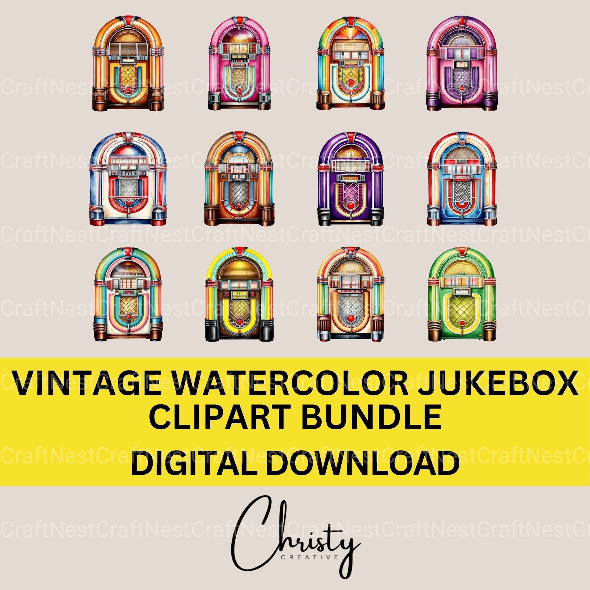 Jukebox Vintage Clipart Bundle 1