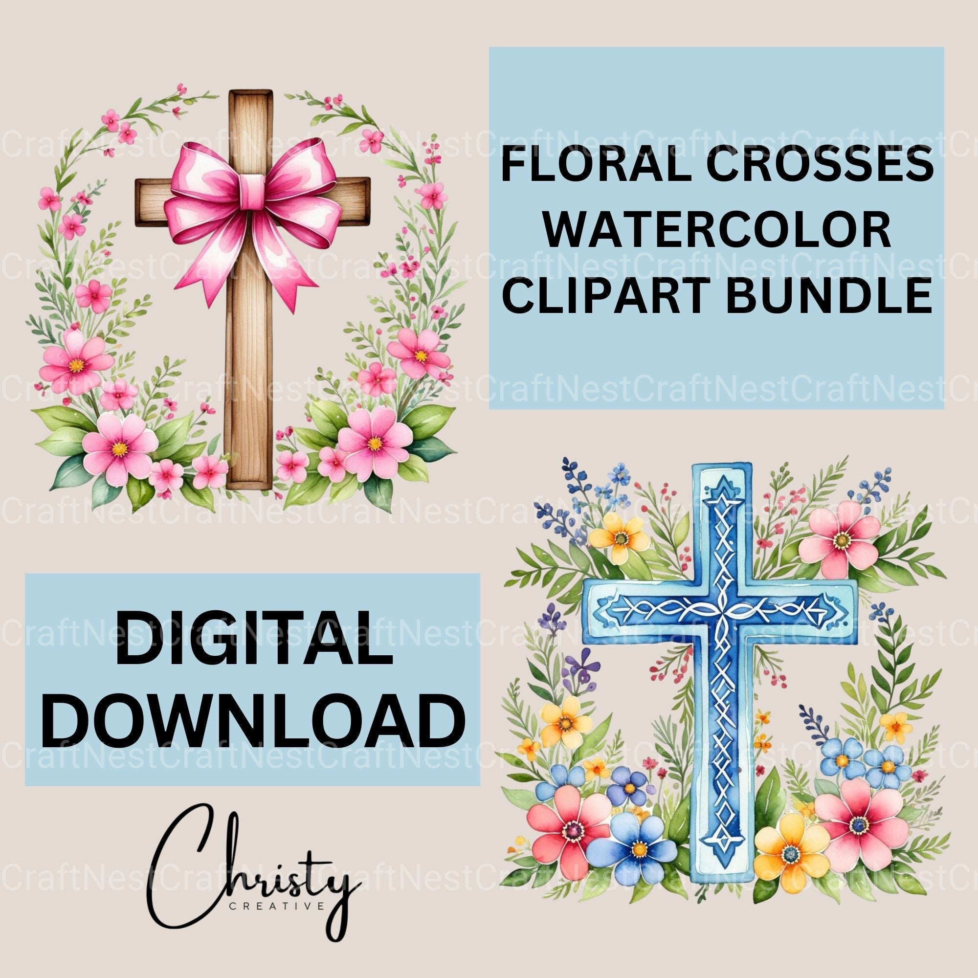 Cross Floral Clipart Bundle