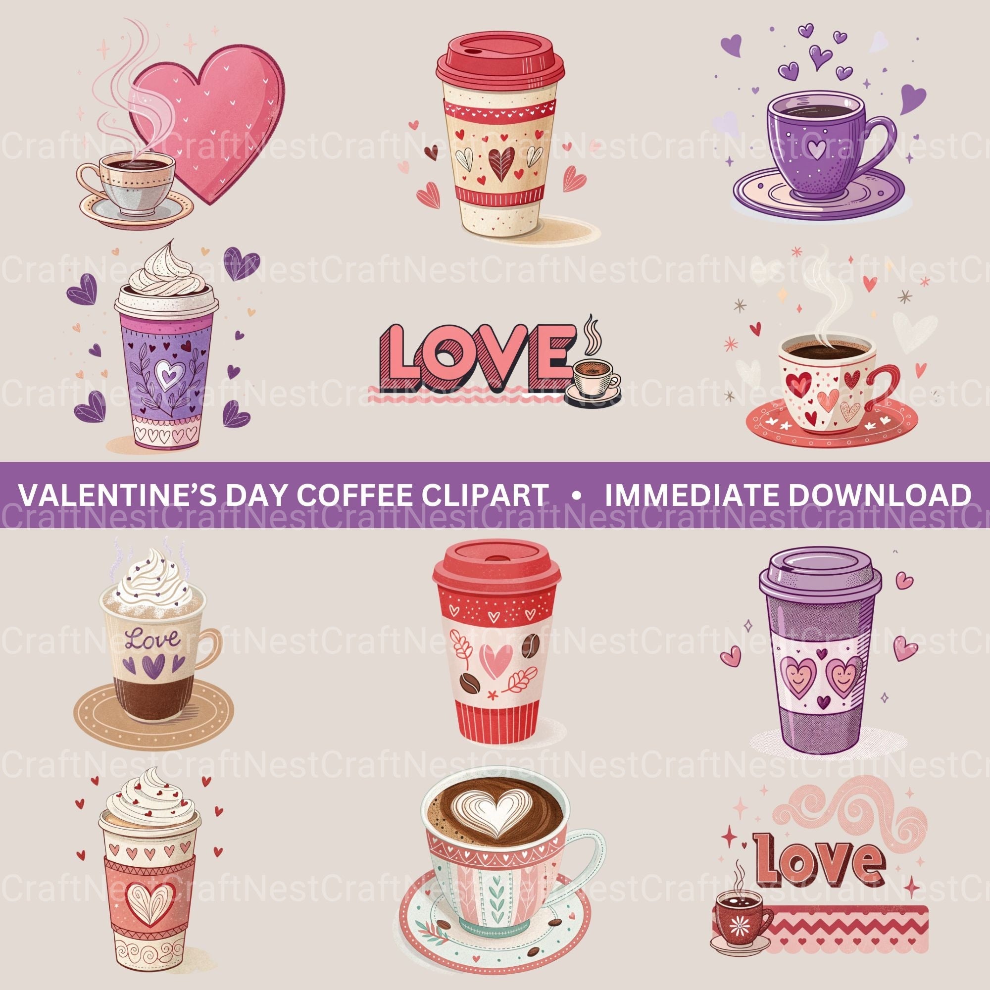 Valentines Day Coffee Clipart Bundle