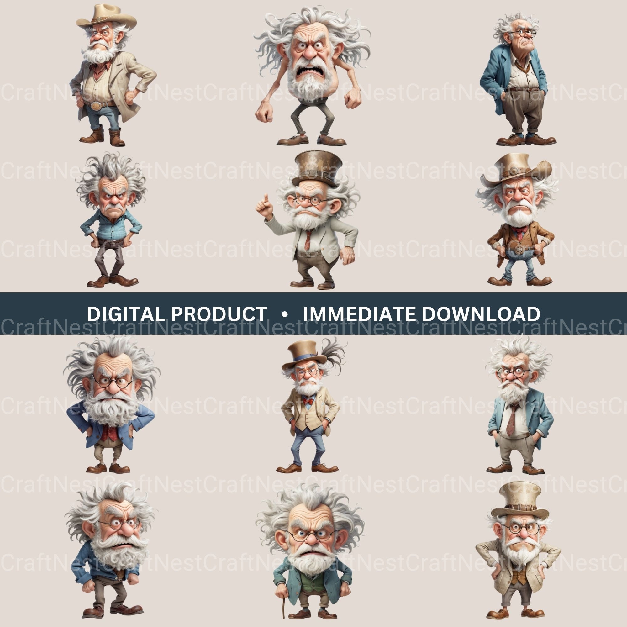 Grumpy Old Man Clipart Bundle