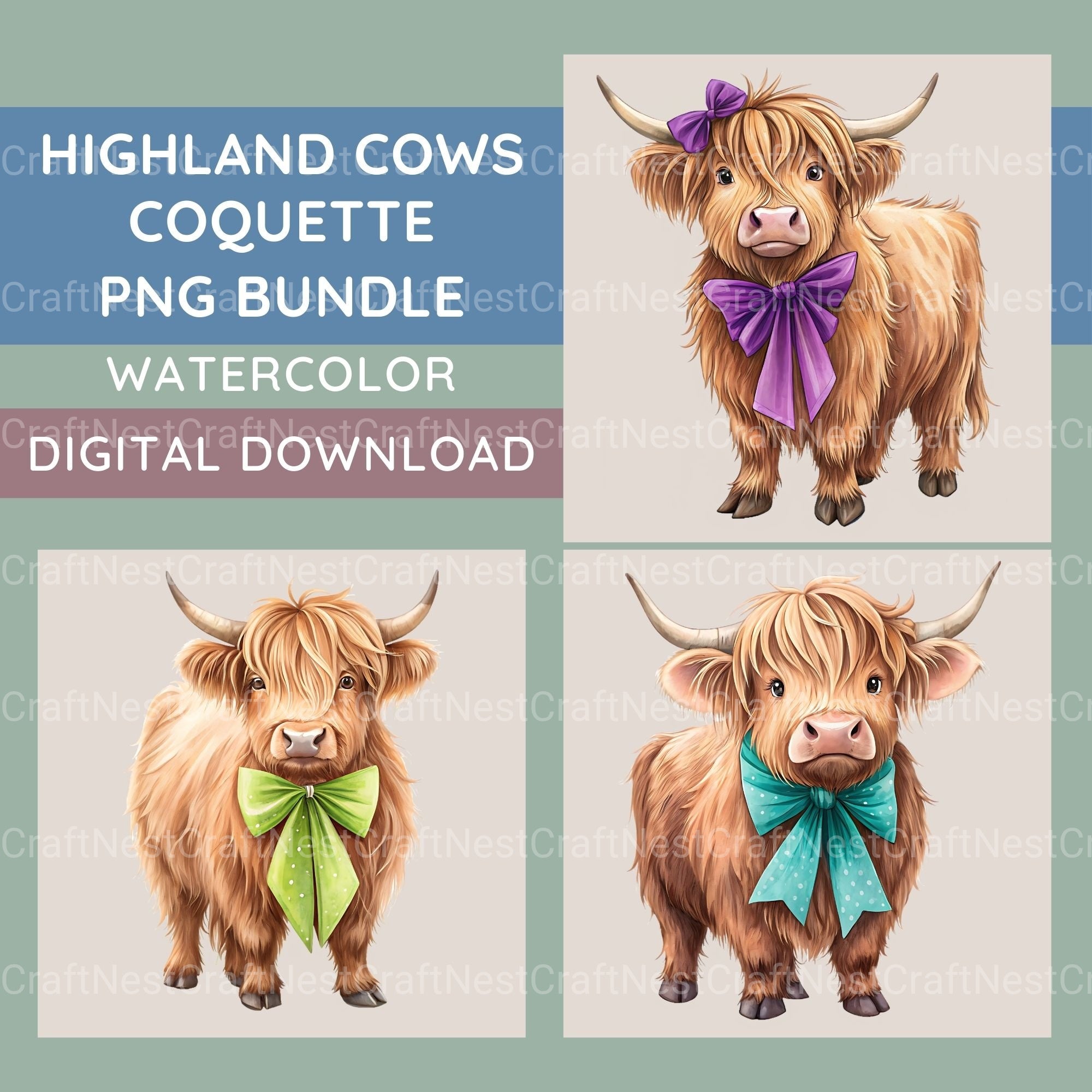 Coquette Highland Cows Clipart Bundle