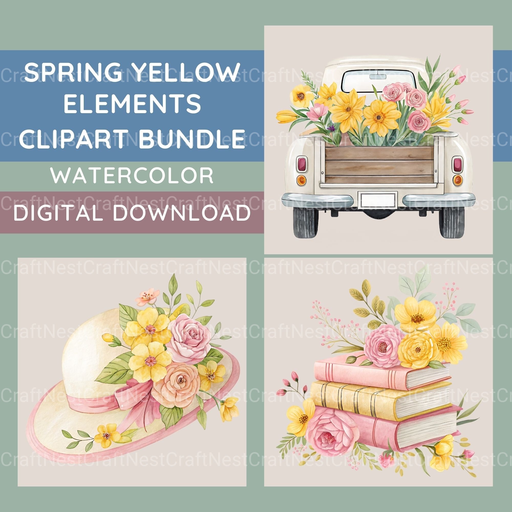 Spring Yellow Clipart Bundle