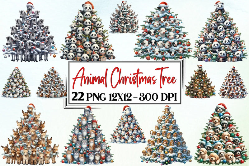 Animal Christmas Tree Clipart Bundle - CraftNest - Digital Crafting and Art