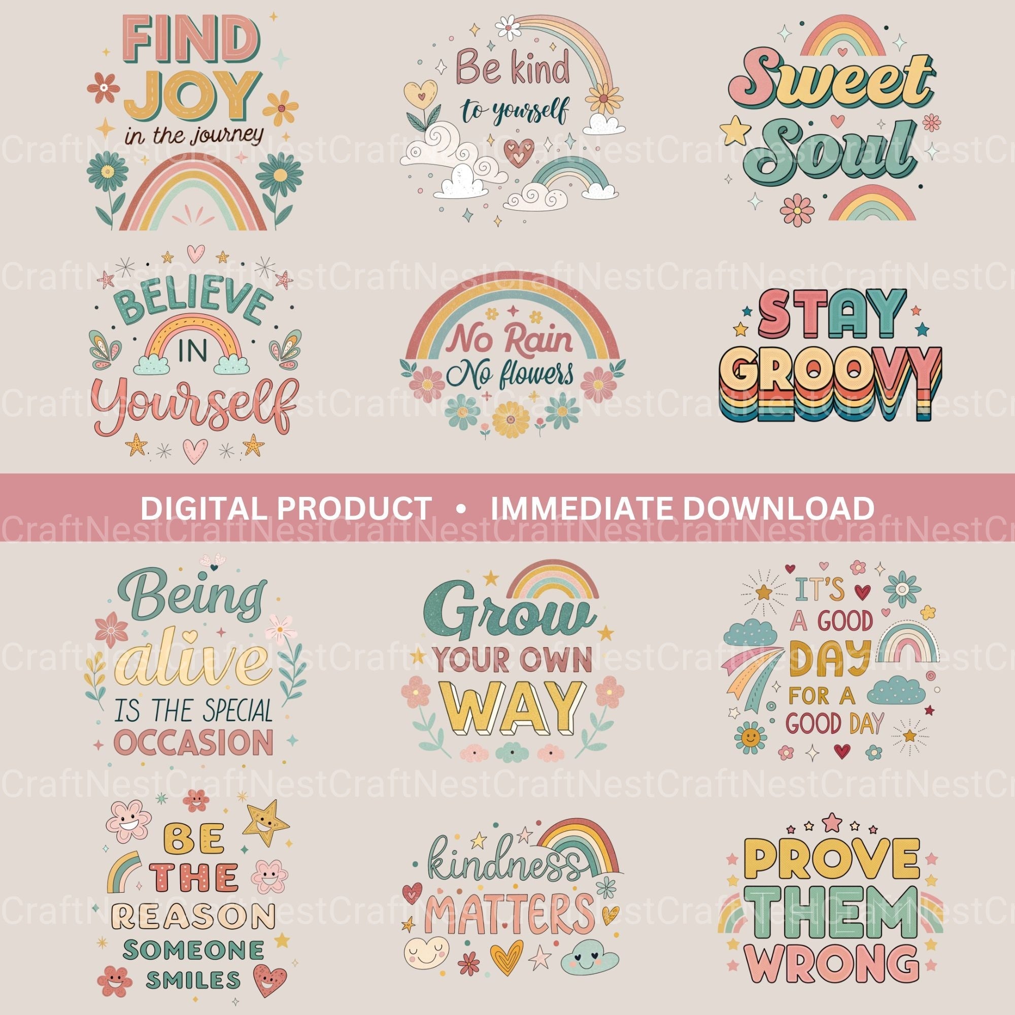 Retro Positive Words Clipart Bundle