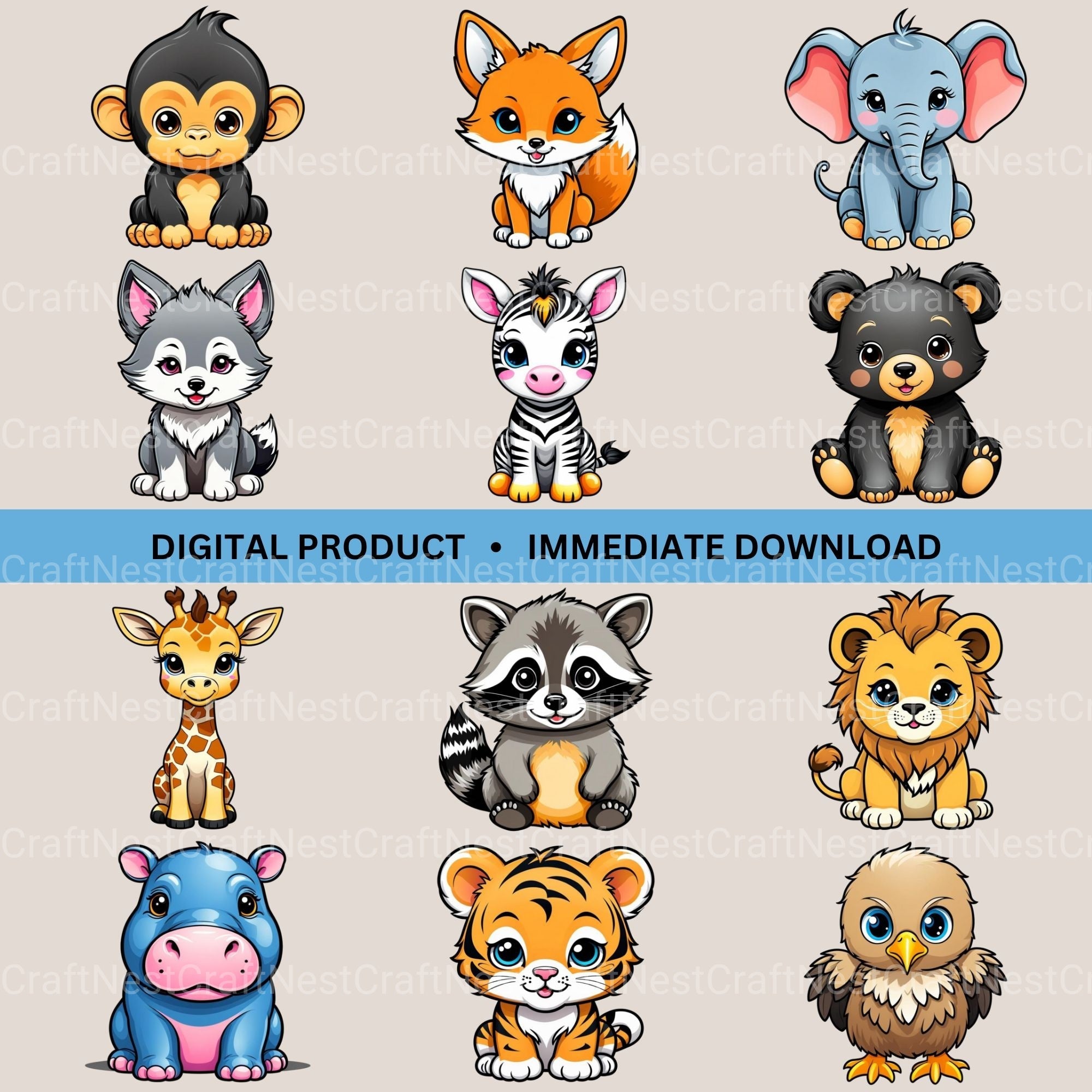 Kawaii Baby Animals Clipart Bundle