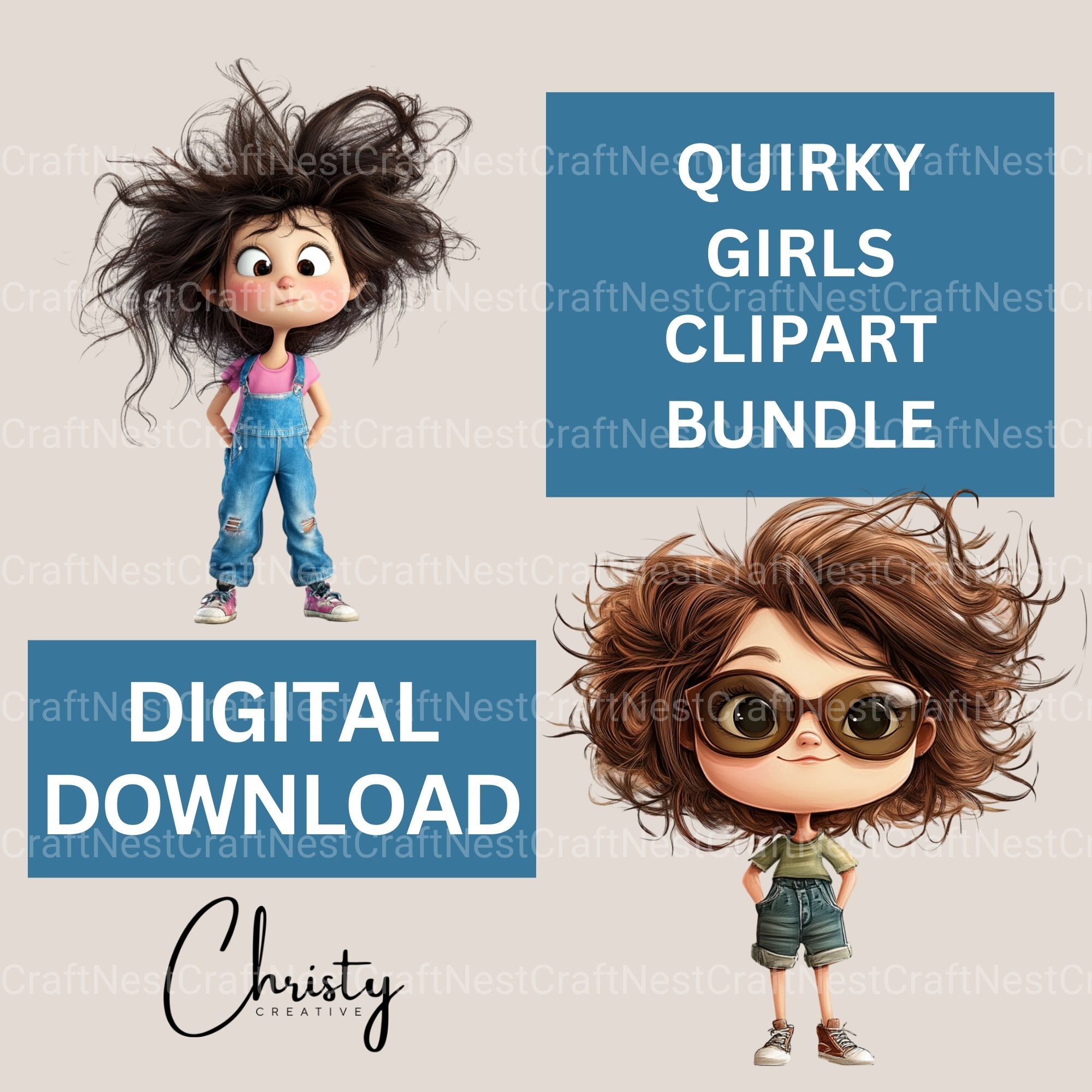 Quirky Girls Clipart Bundle 3