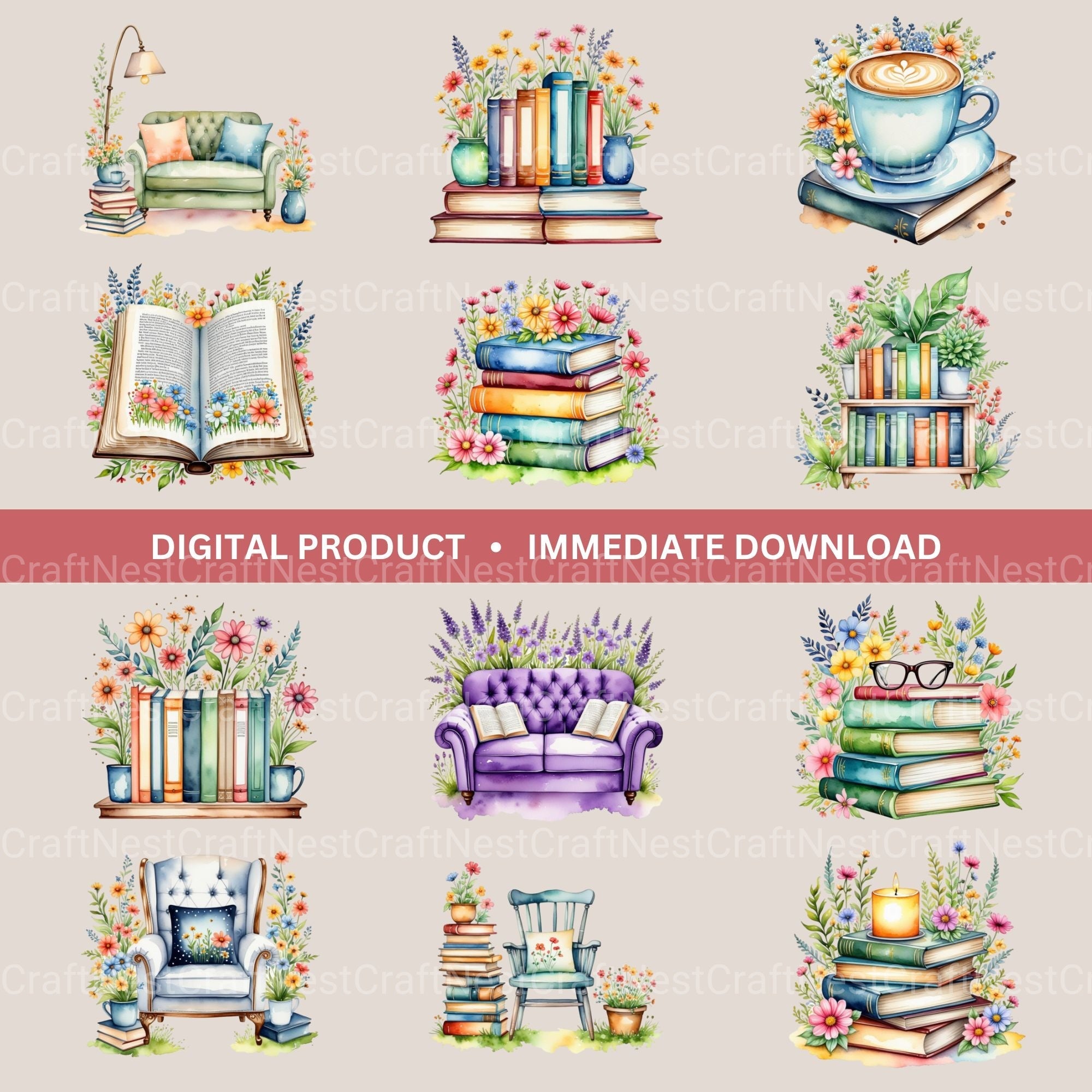 Whimsical Books Clipart Bundle