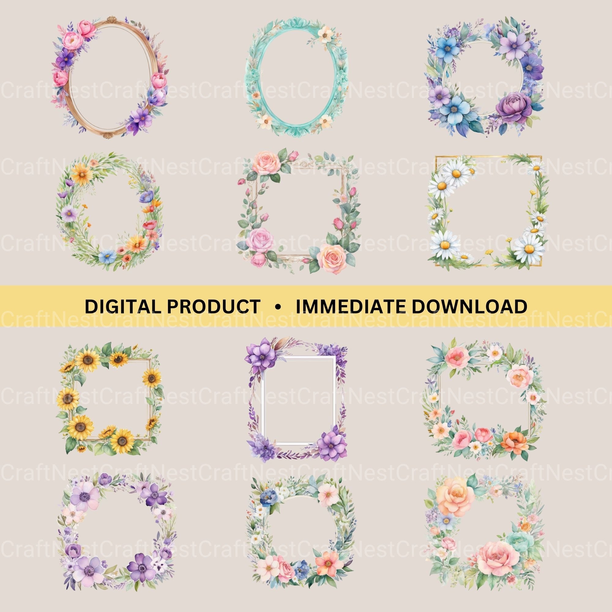 Floral Frames Clipart Bundle 2