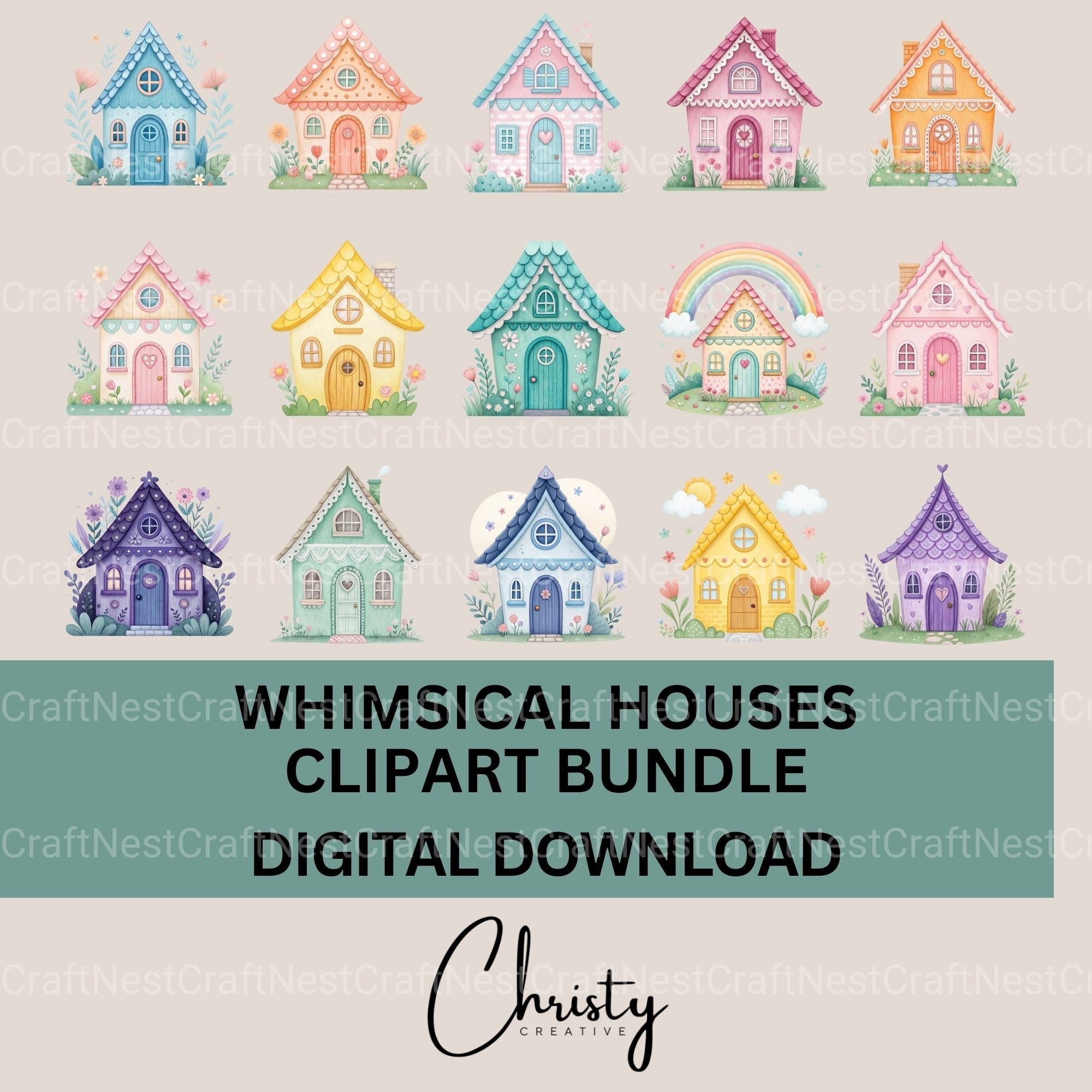 Whimsical Houses Clipart Bundle