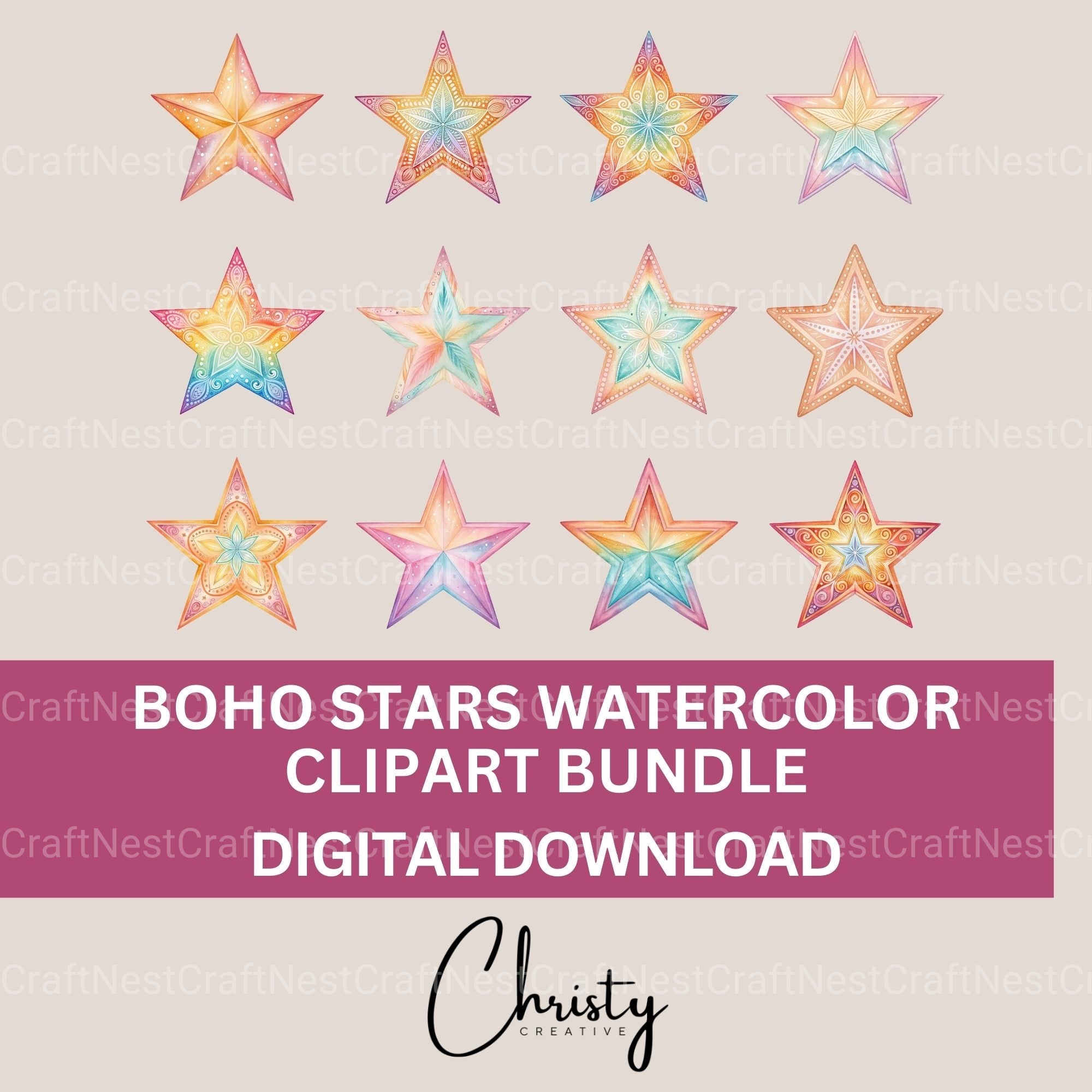 Boho Stars Clipart Bundle