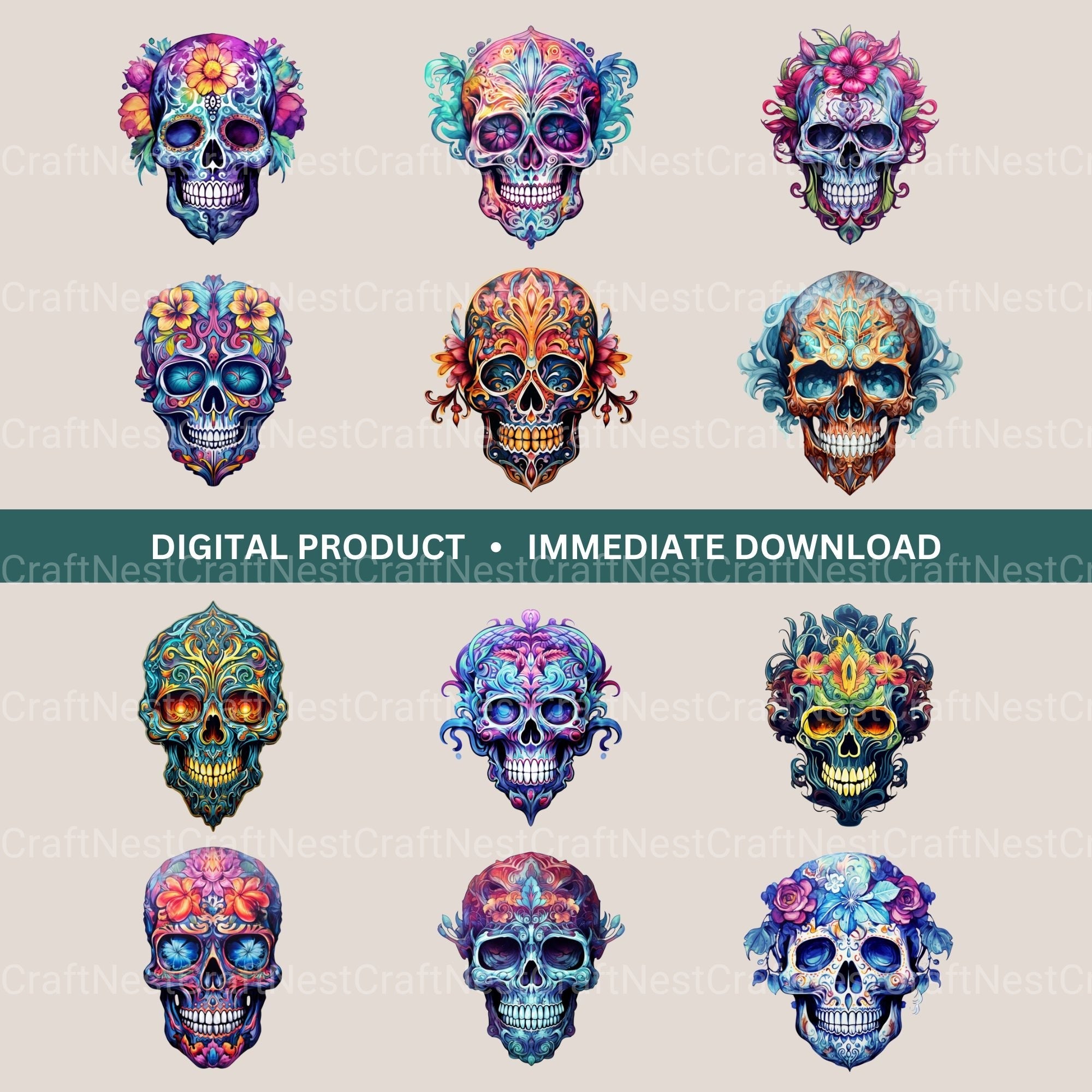 Skulls Ornamental Clipart Bundle