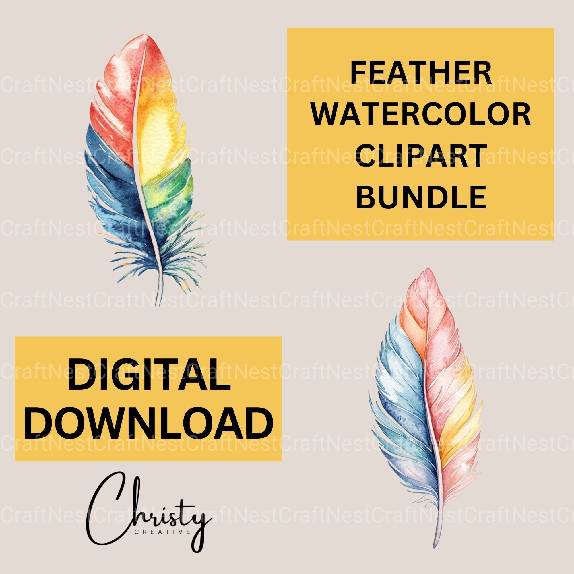 Feather Boho Clipart Bundle