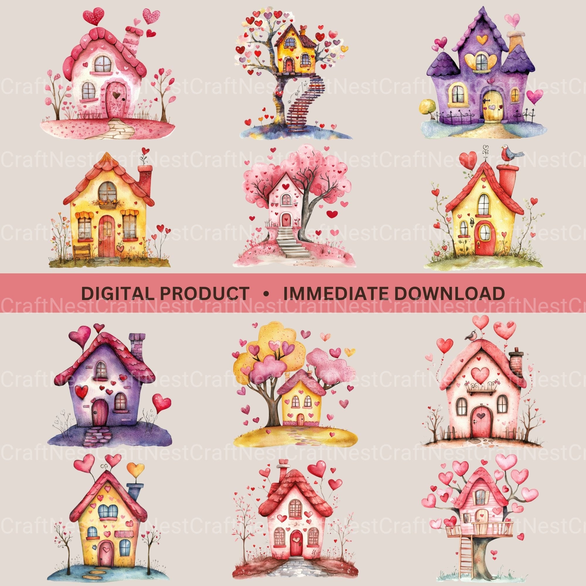 Valentine Houses Clipart Bundle
