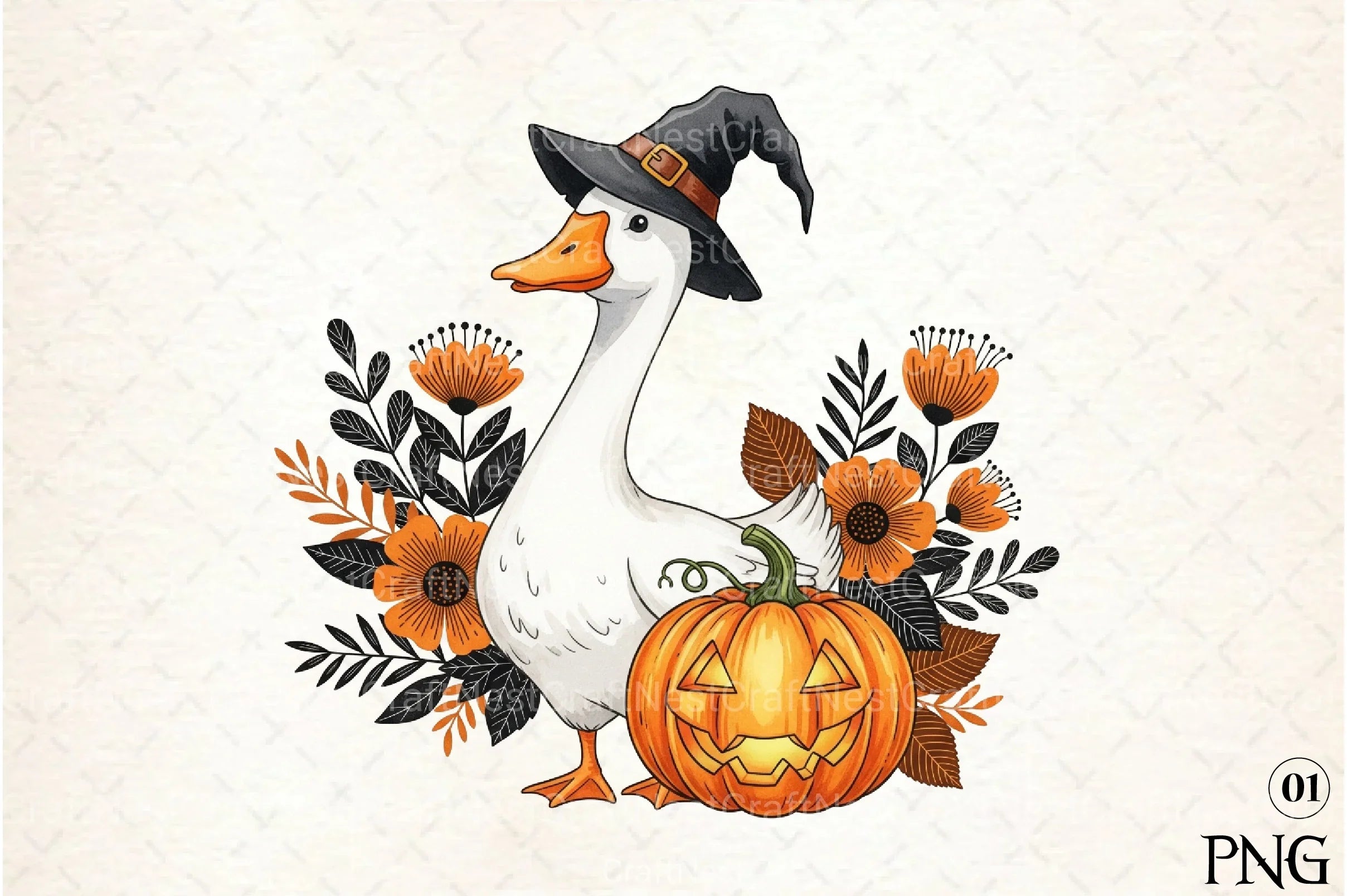 Floral Halloween Silly Goose Fall Clipart Bundle 4 - CraftNest - Digital Crafting and Art