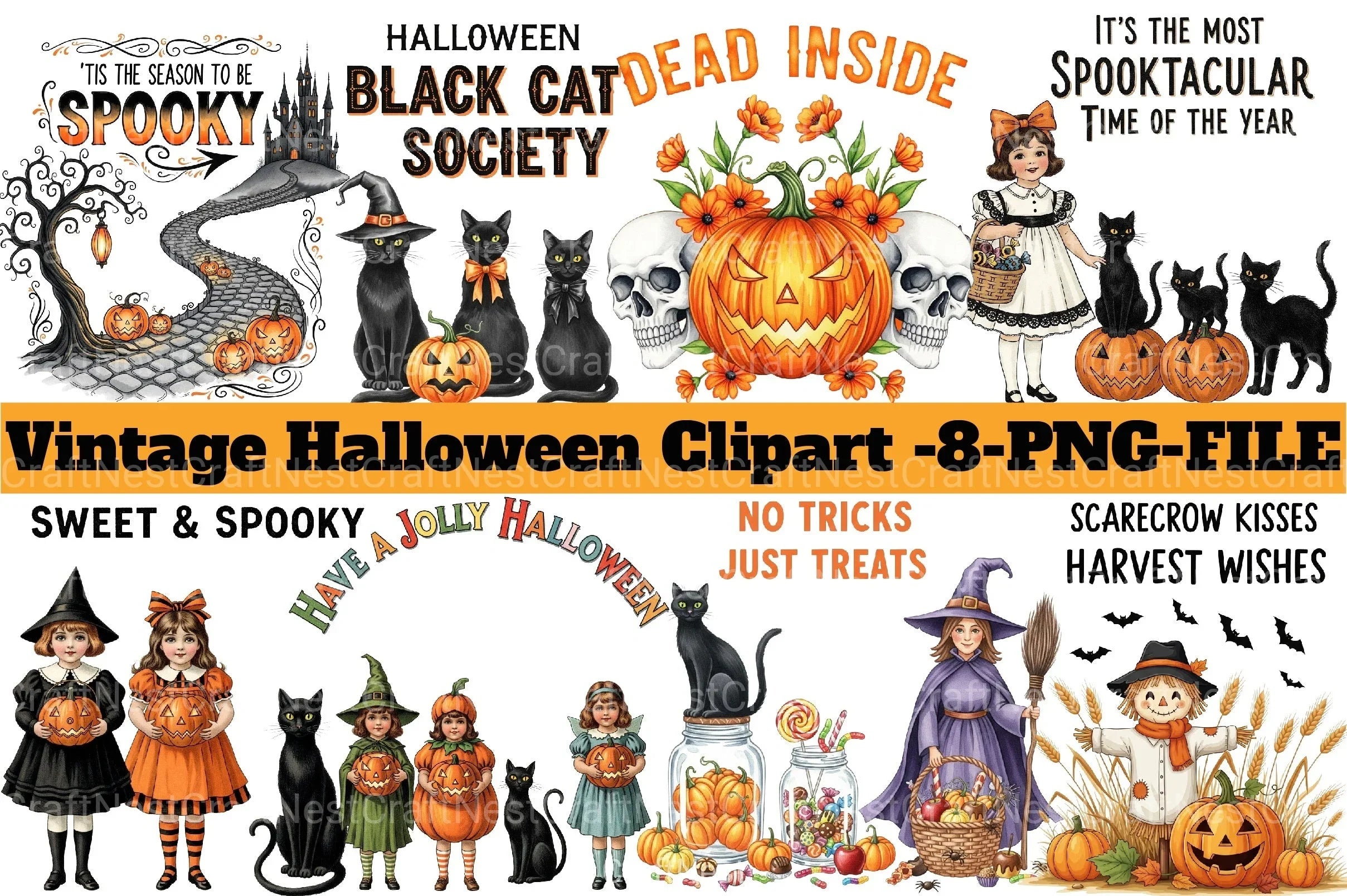 Vintage Halloween Clipart Bundle 34 - CraftNest - Digital Crafting and Art