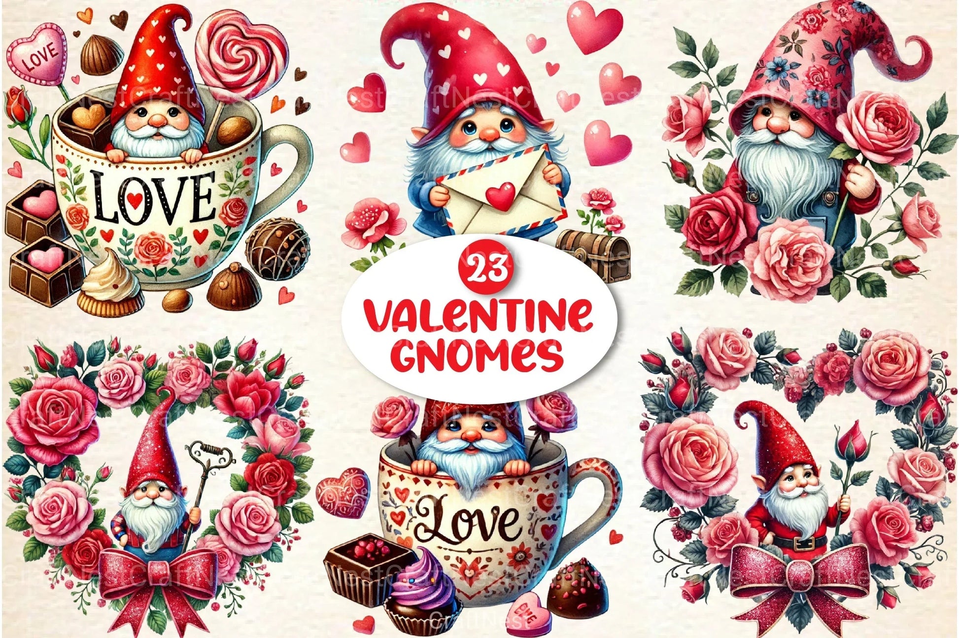 Valentine Gnomes Clipart Bundle 4 - CraftNest - Digital Crafting and Art