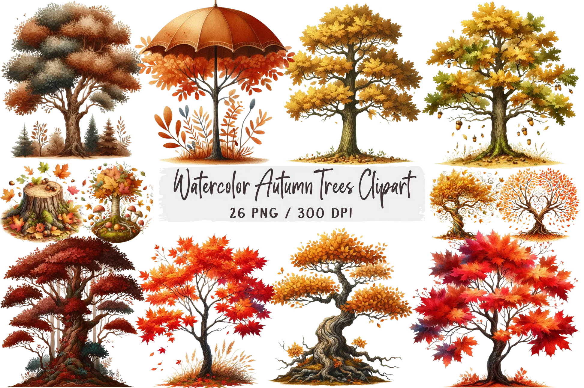 Autumn Trees Clipart Bundle 99 - CraftNest - Digital Crafting and Art
