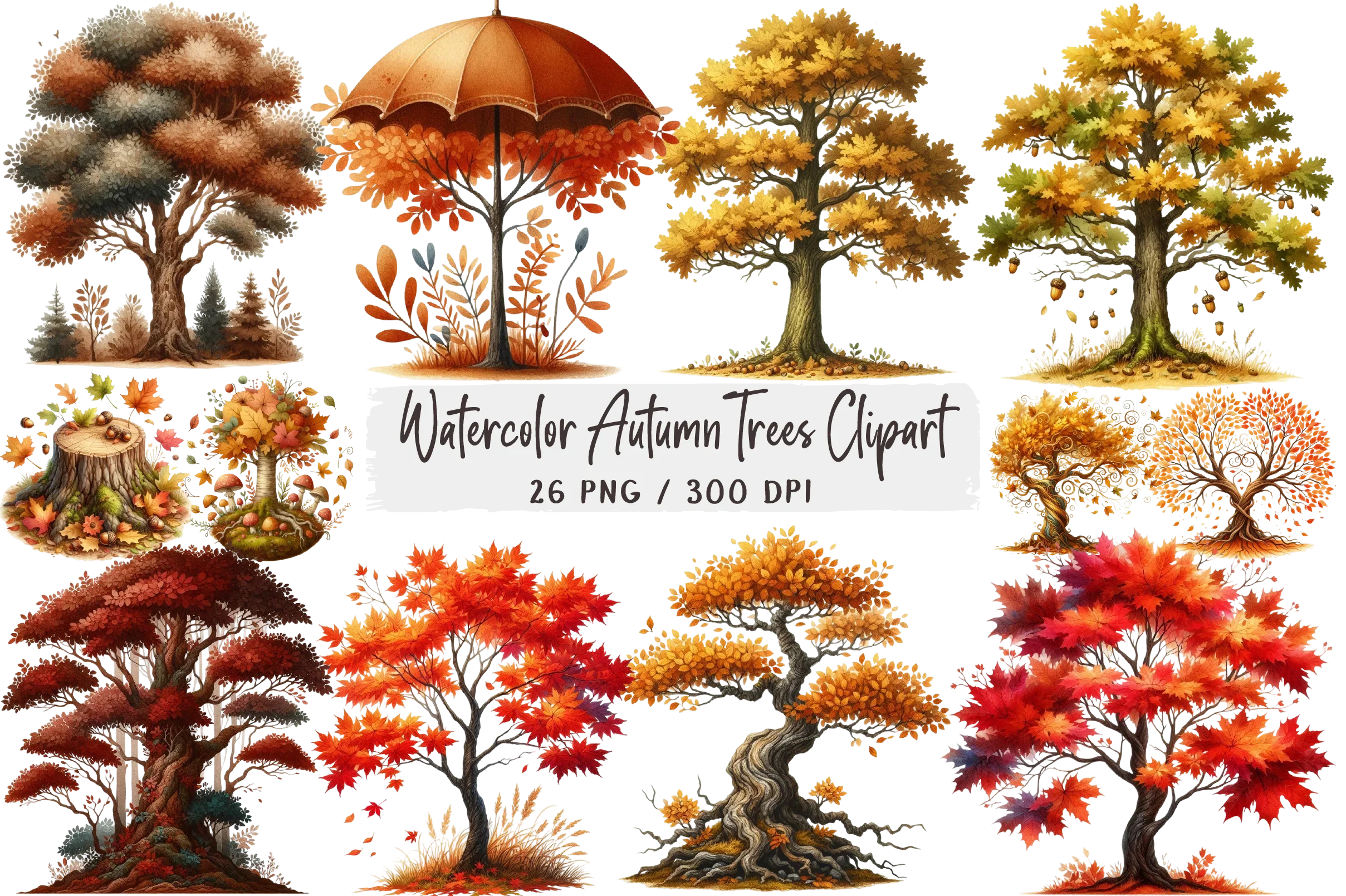Autumn Trees Clipart Bundle 99 - CraftNest - Digital Crafting and Art