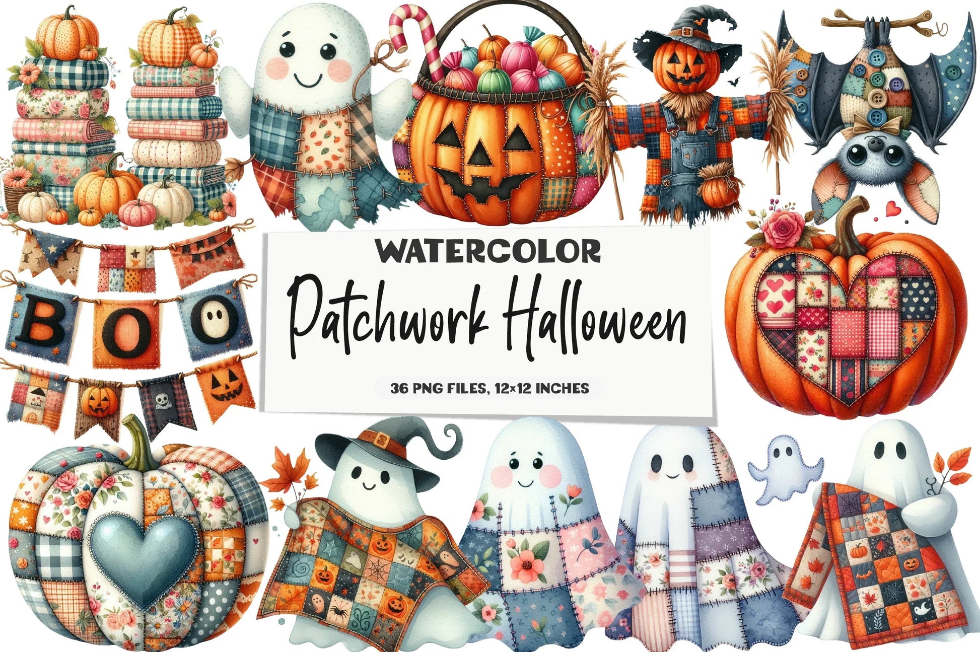 Patchwork Halloween Clipart Bundle - CraftNest - Digital Crafting and Art