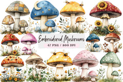 Embroidered Mushrooms Clipart Bundle - CraftNest - Digital Crafting and Art