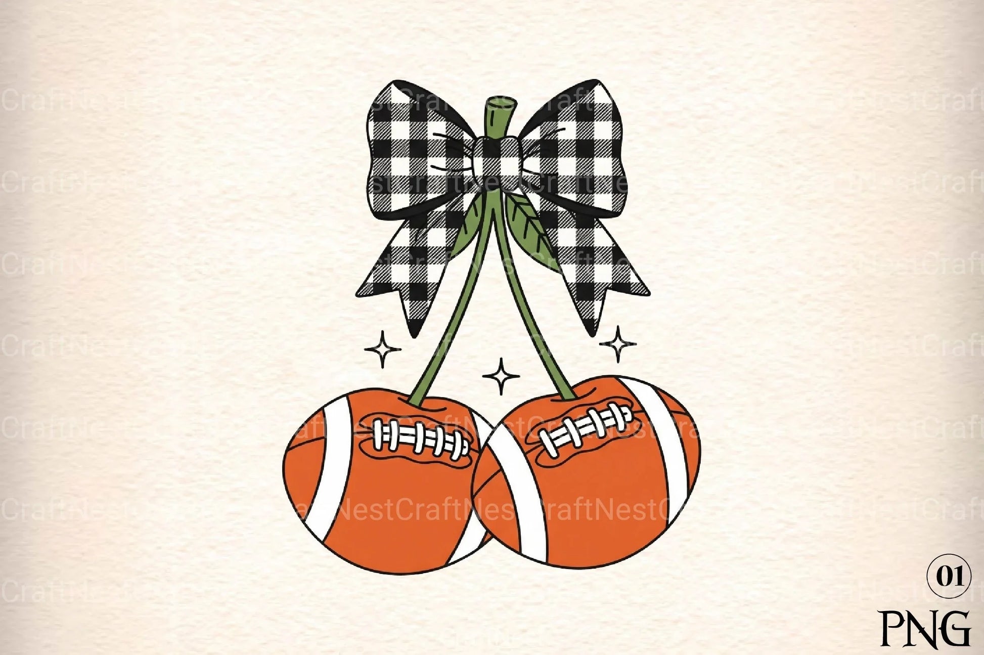 Retro Cherry Football Coquette Bow Clipart Bundle - CraftNest - Digital Crafting and Art