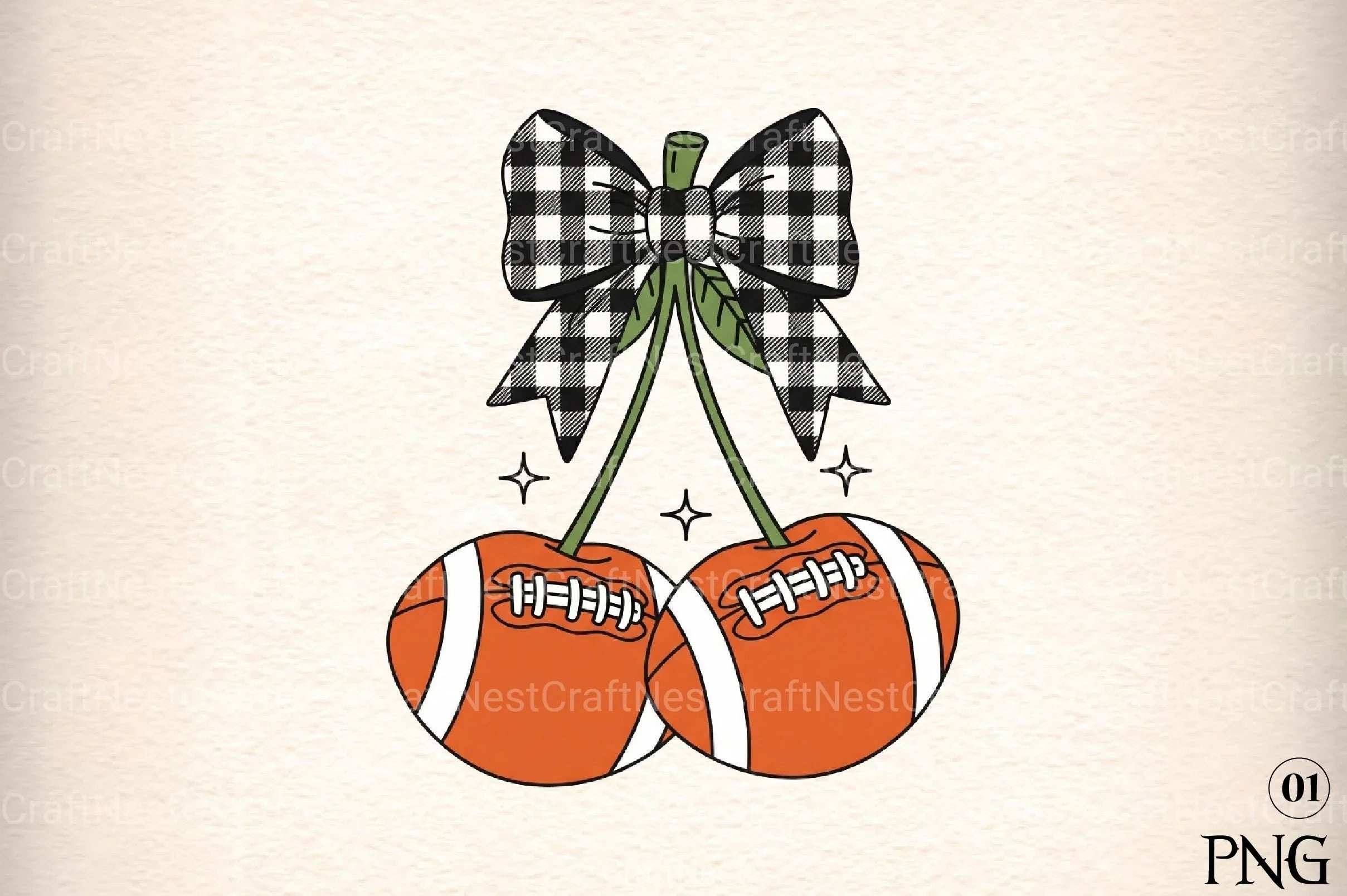 Retro Cherry Football Coquette Bow Clipart Bundle - CraftNest - Digital Crafting and Art