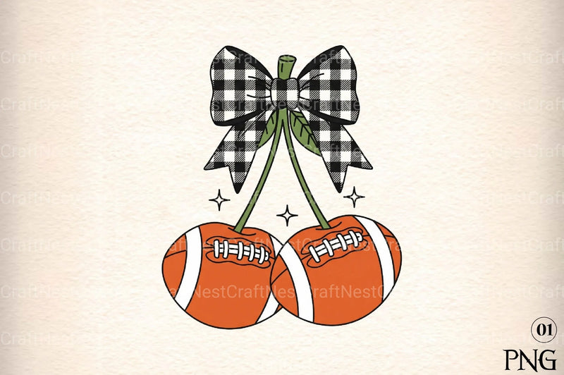 Retro Cherry Football Coquette Bow Clipart Bundle - CraftNest - Digital Crafting and Art