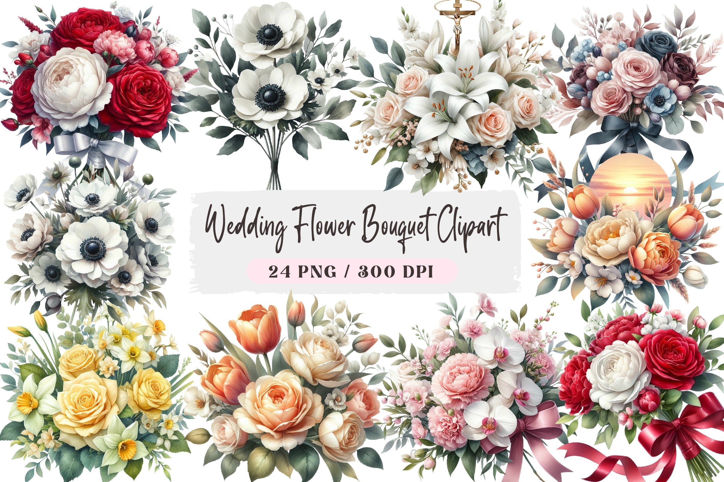 Wedding Flower Bouquet Clipart Bundle