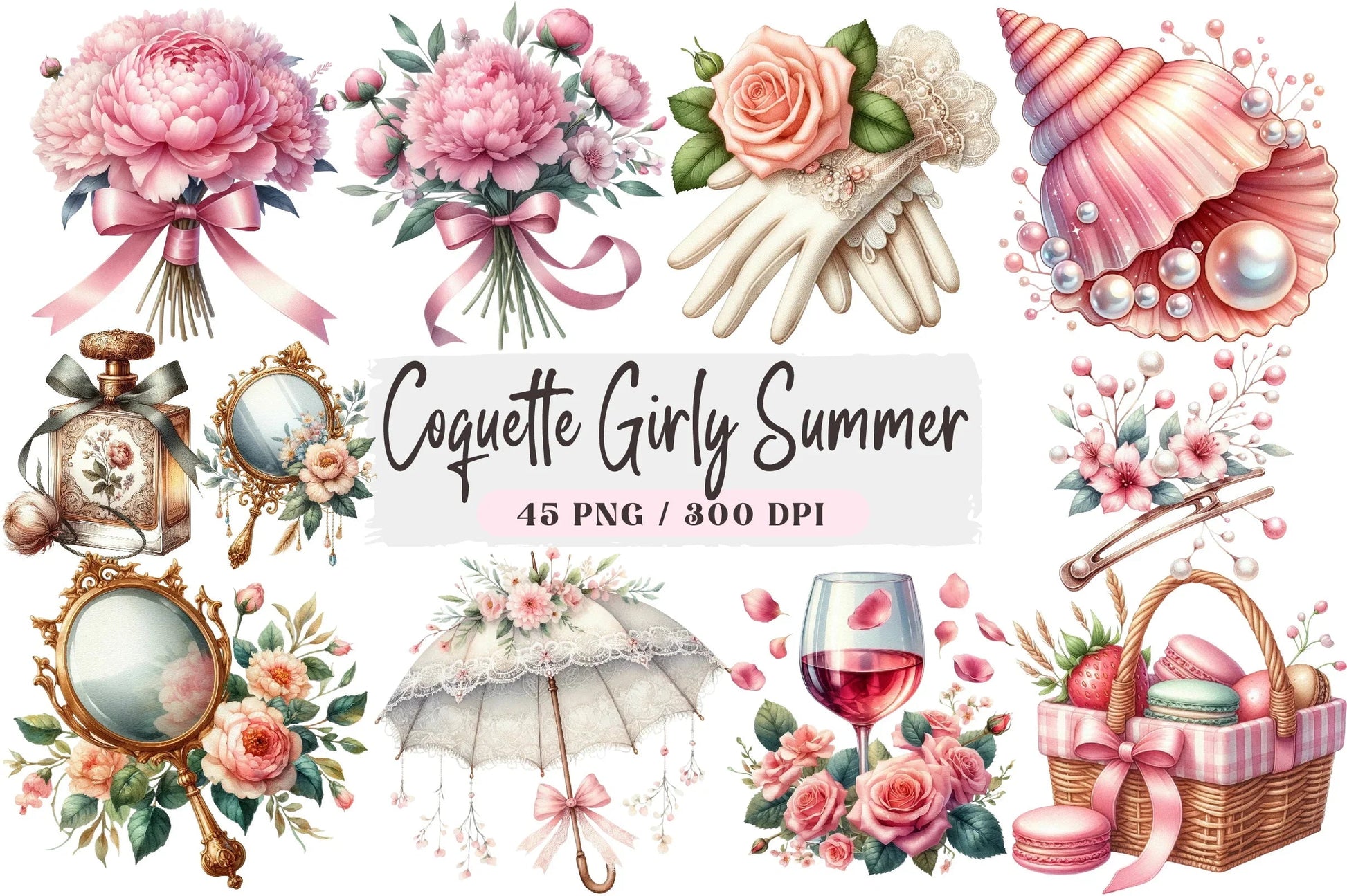 Coquette Girly Summer Clipart Bundle - CraftNest - Digital Crafting and Art